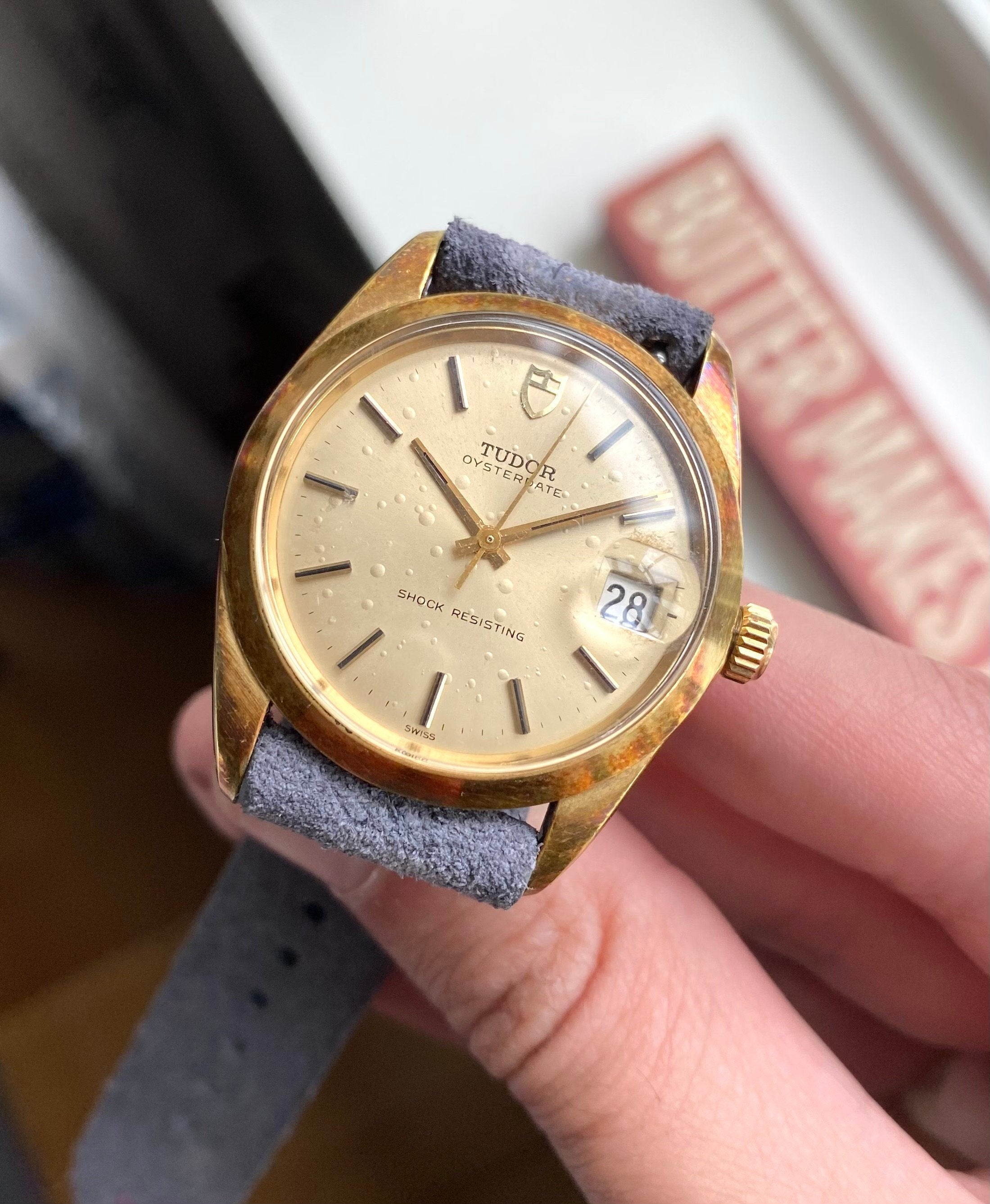 Vintage Tudor Oysterdate 60s Automatic Champagne Dial Gold Gapped 34mm Case Watch