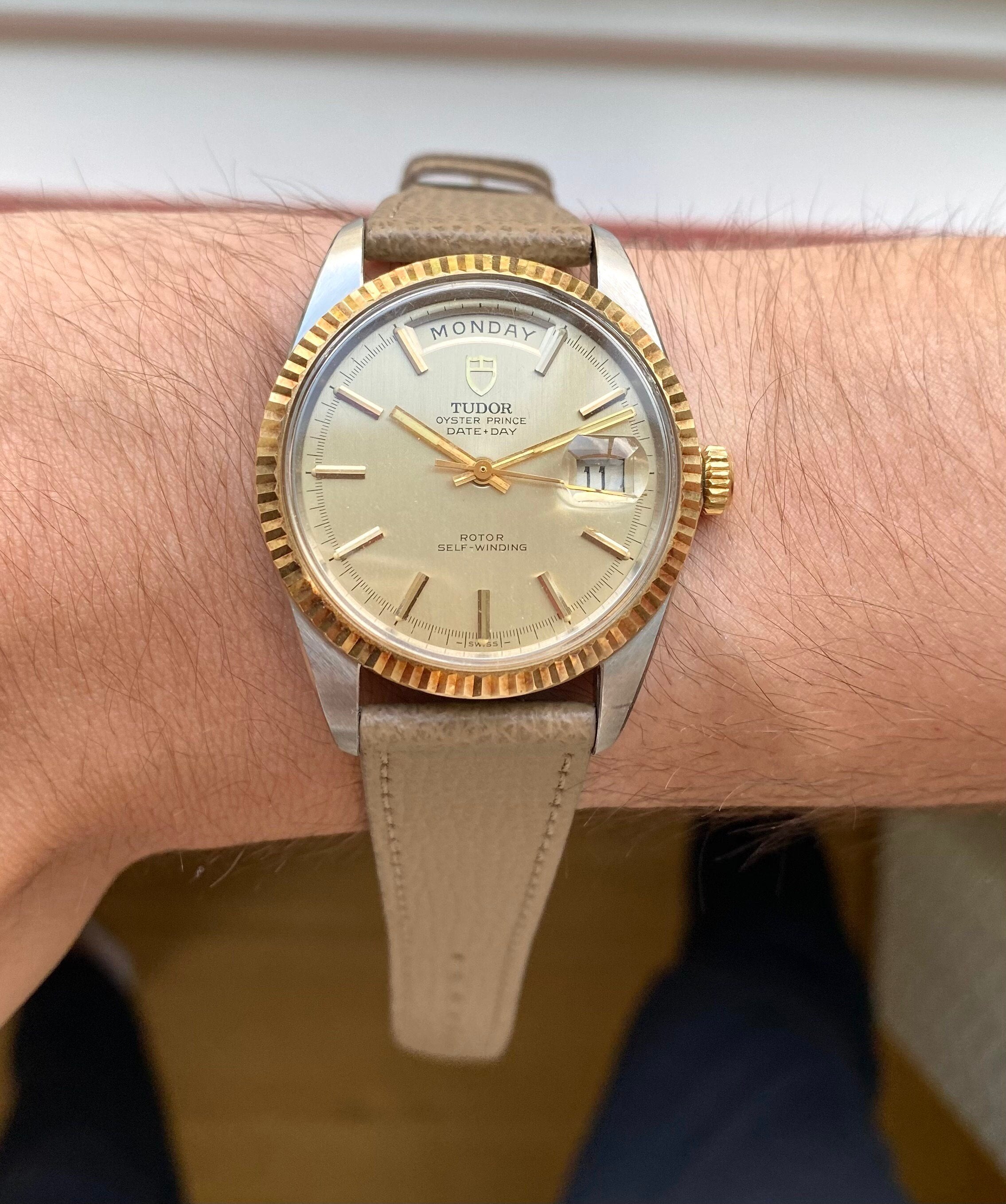 Vintage Tudor Oysterprince Date Day 38mm Jumbo Two Tone Champagne Dial Watch