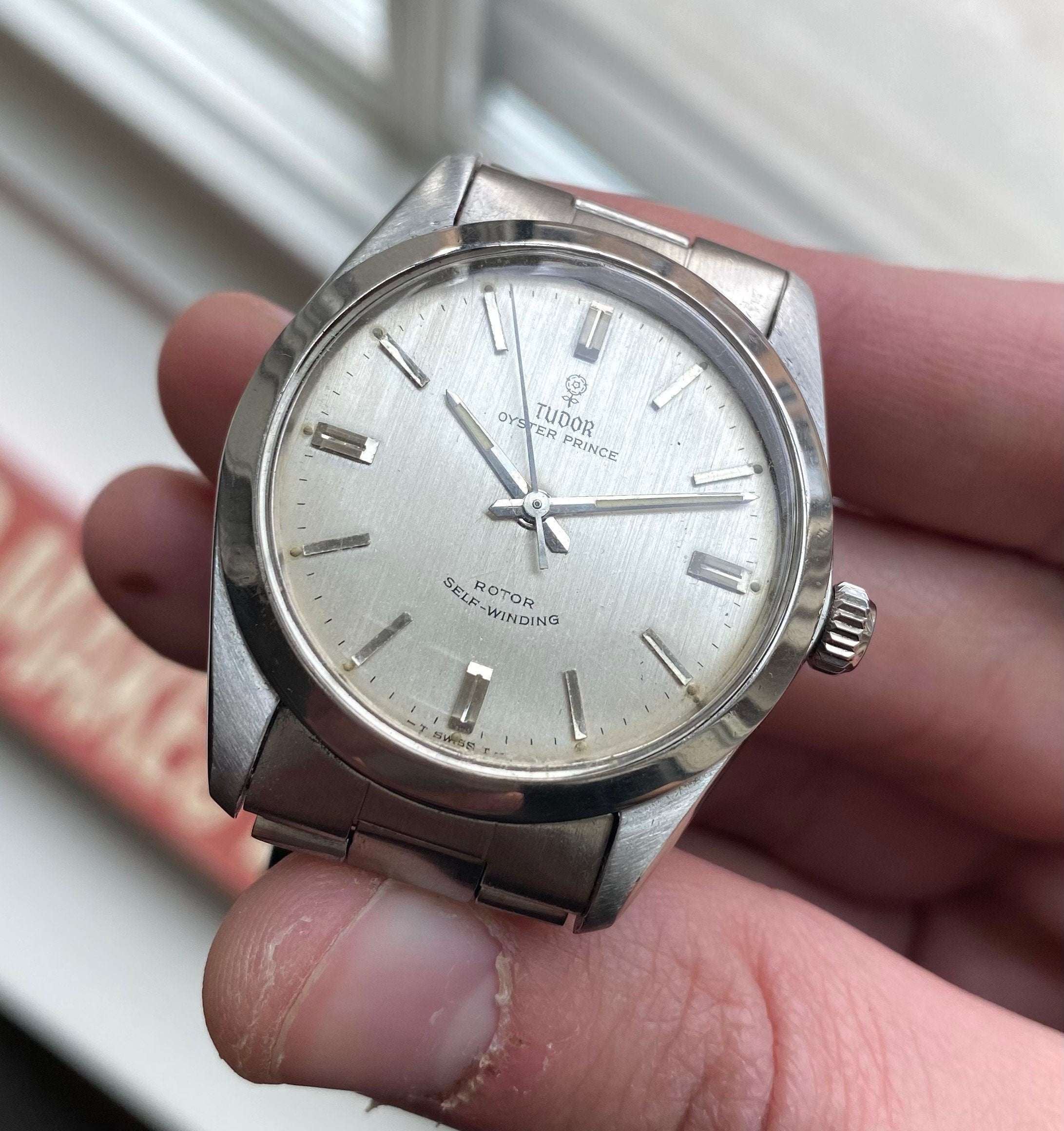 Vintage Tudor Oysterprince 60s Automatic Silver Rose Dial Steel Case Watch