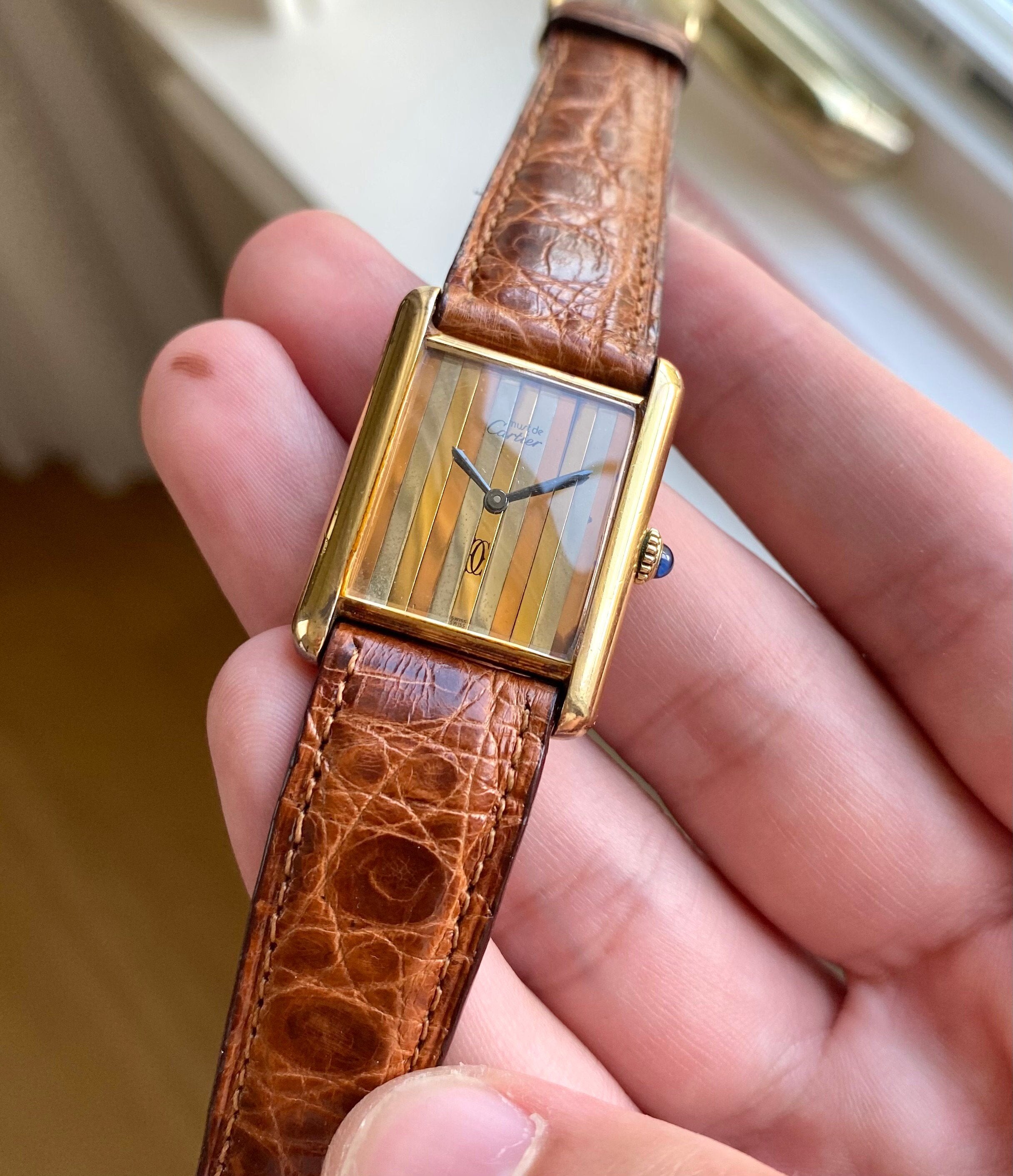 Vintage Cartier Tank Manual Wind Tri Tone Dial 18K Gold 23mm Electroplated Watch