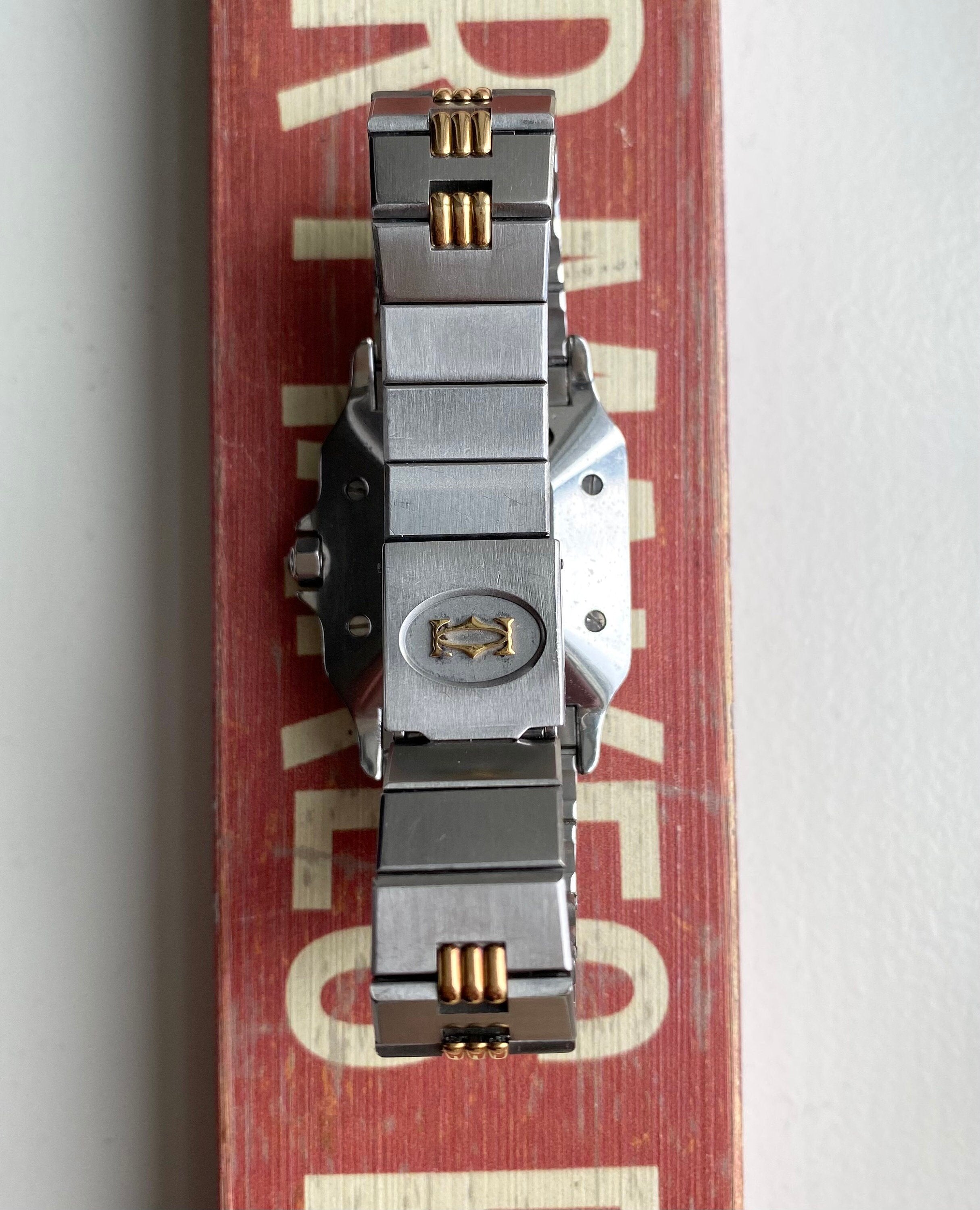 Vintage Cartier Santos 80s Automatic Two Tone White Roman Numeral Dial Watch