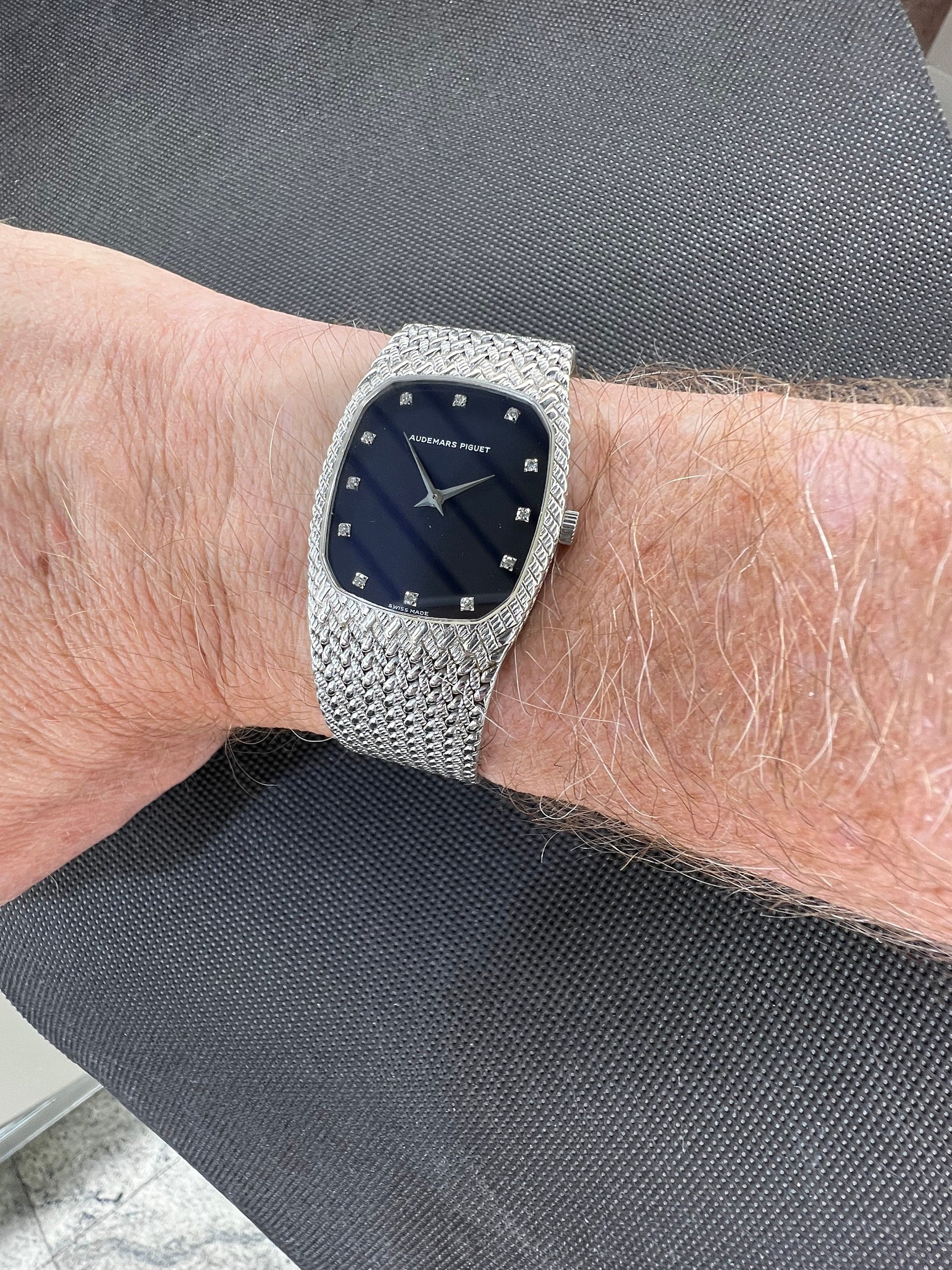 Audemars Piguet Vintage 70s 18K White Gold Manual Wind Blue Factory Diamond Dial Watch