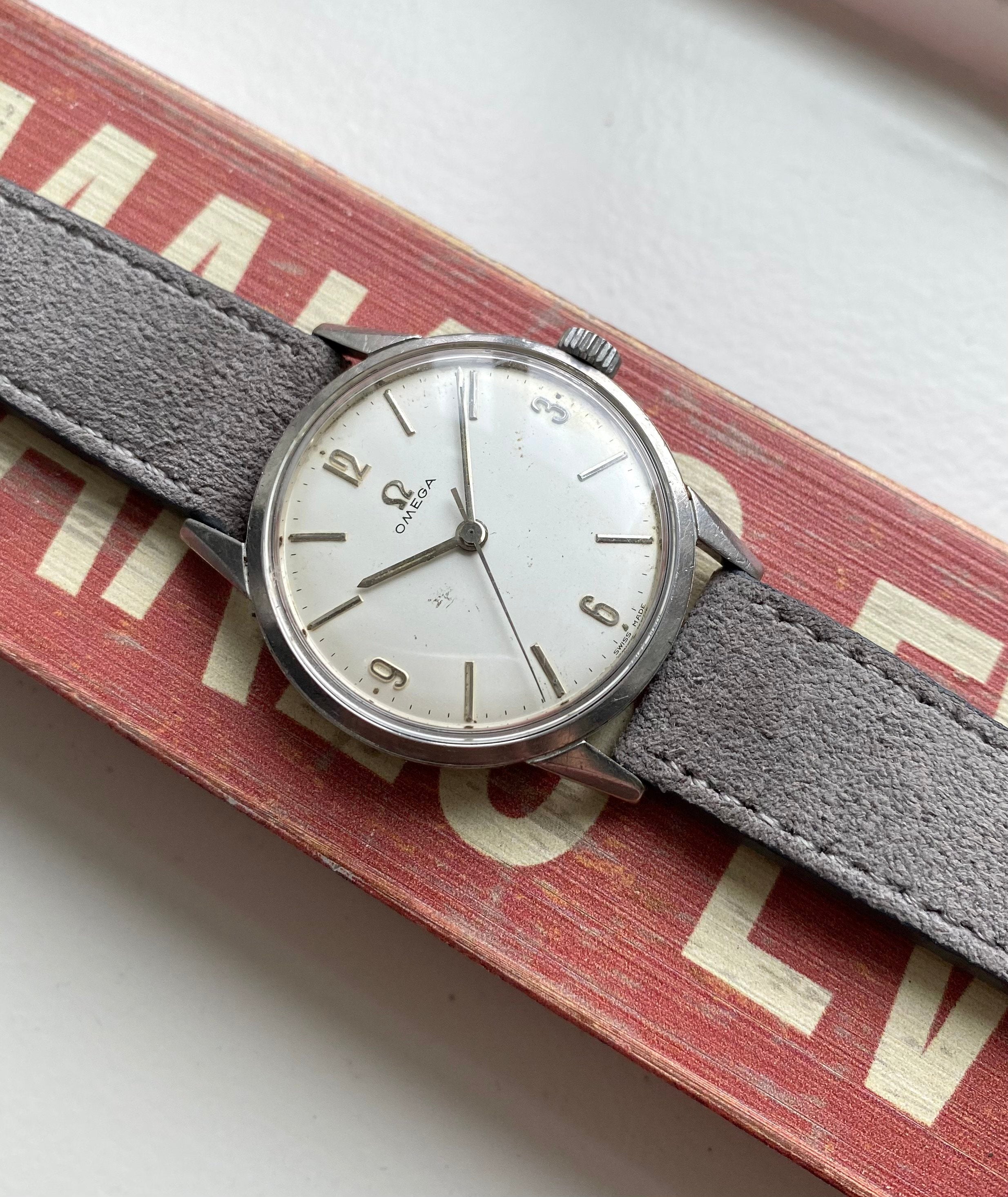 Vintage Omega 60s Manual Wind Egg White Arabic Numeral Dial Steel Case Watch