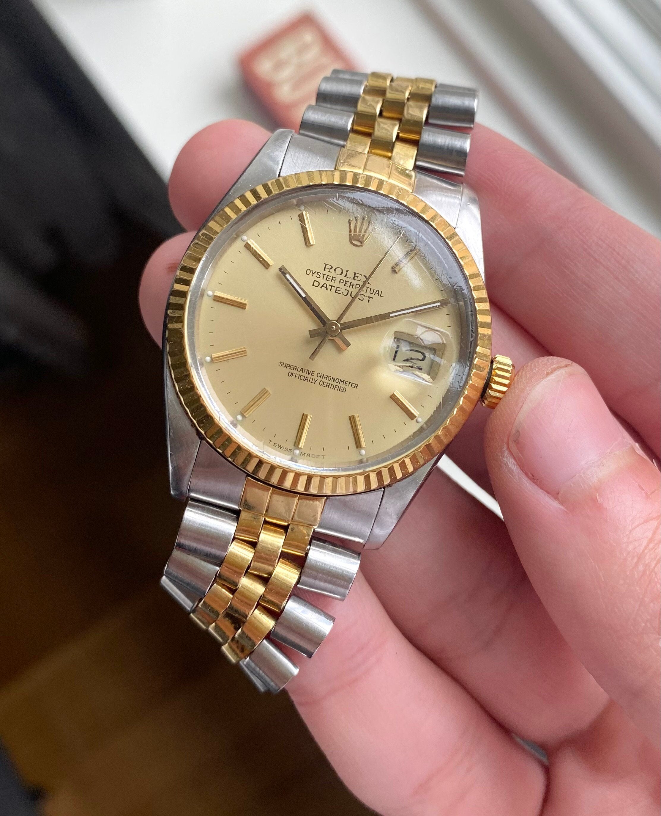 Rolex Datejust 80s Ref 16013 Automatic Gold Two Tone Champagne Dial 36mm Watch
