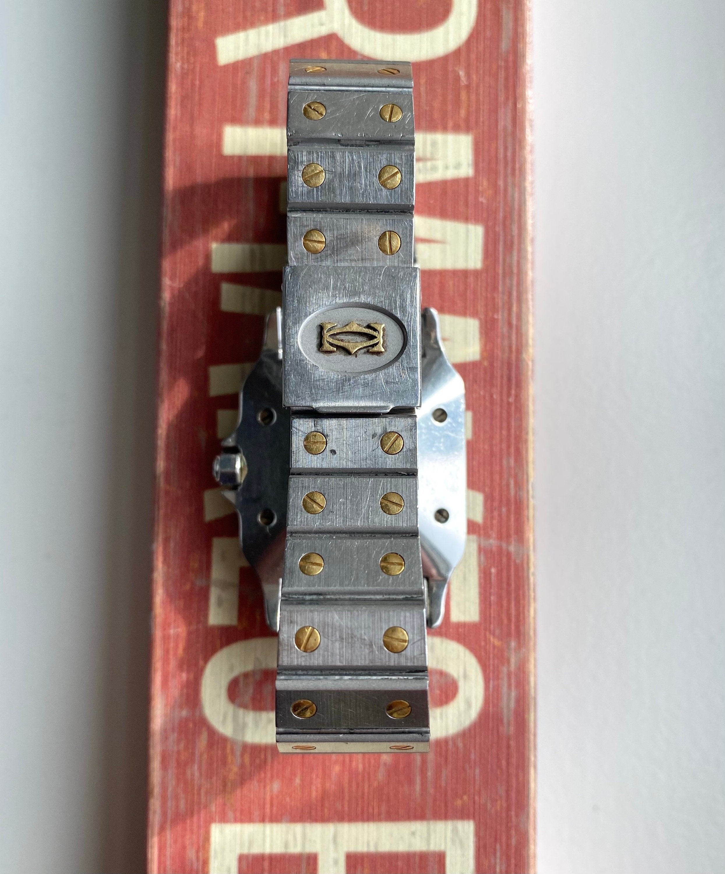 Cartier Santos 80s Vintage Automatic Two Tone RARE Red Lacquered Dial 29mm Case