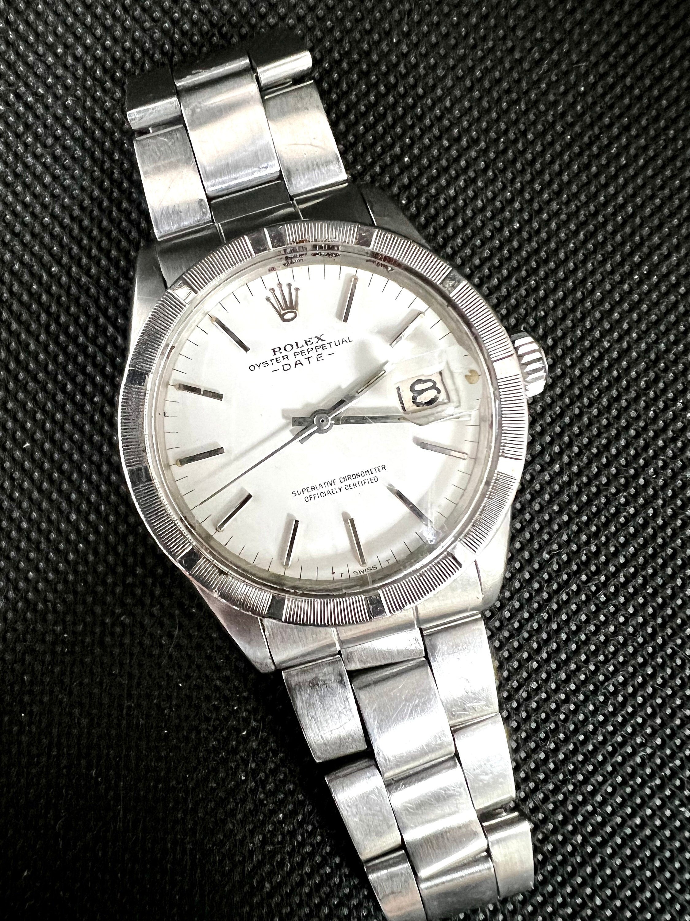 Vintage Rolex Oyster Perpetual Date 60’s Reference 1500 White Dial 34mm Watch