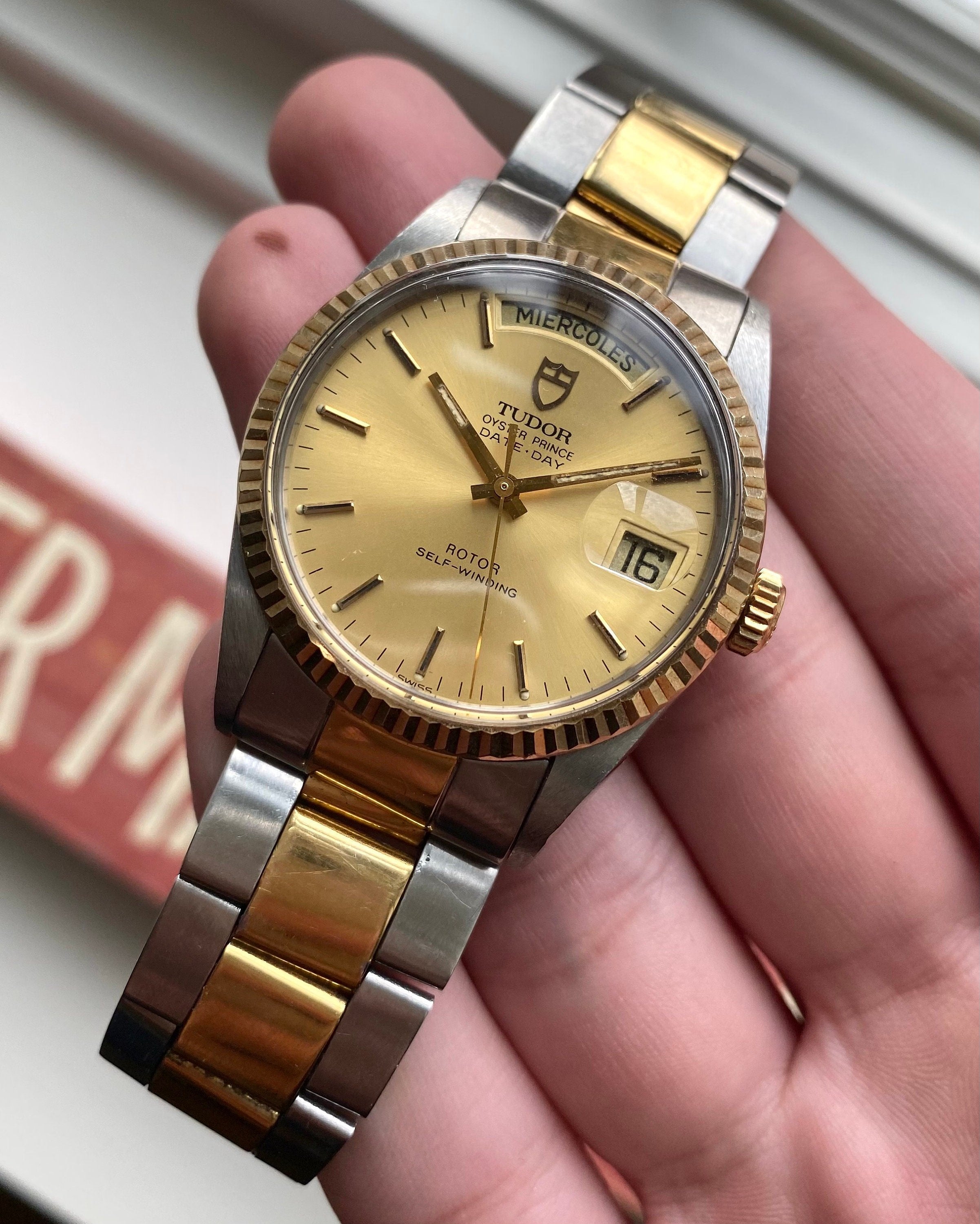 Tudor Oysterprince Dateday Quickset Champagne Sunburst Dial Two Tone Watch