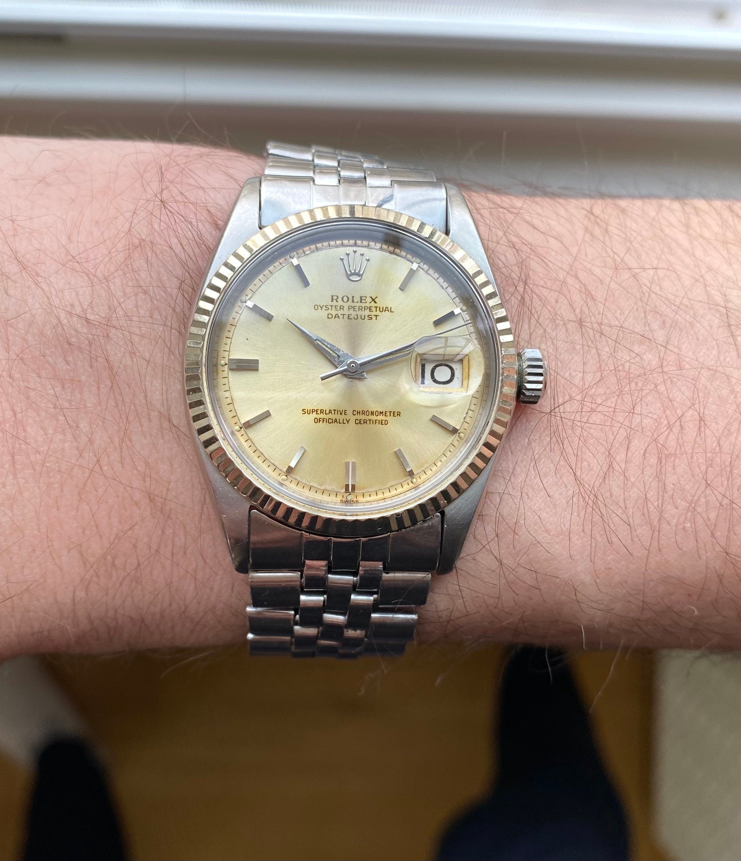 Vintage Rolex Datejust 1601 60s Automatic Silver Patina Dial w/ Bracelet Watch
