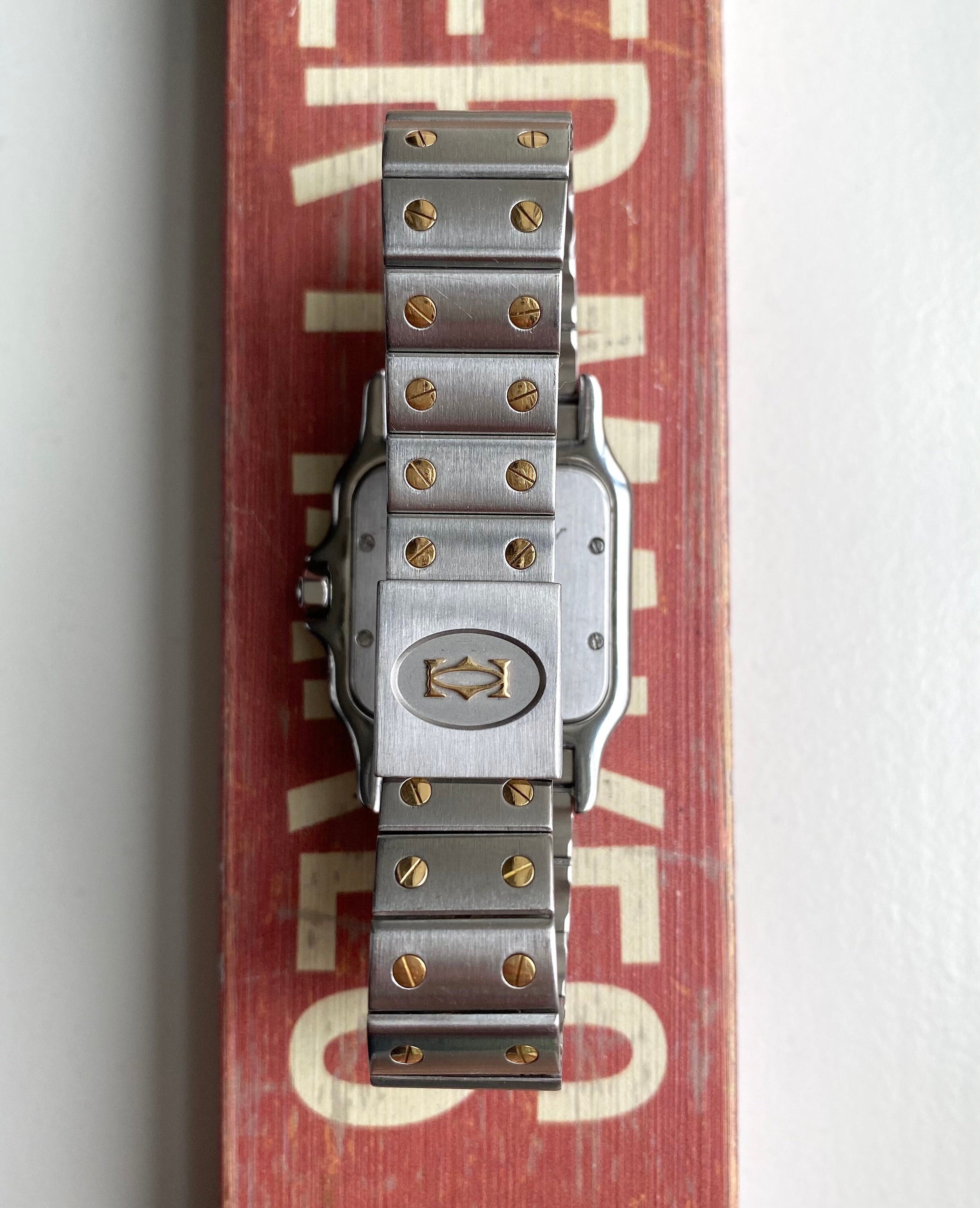 Vintage Cartier Santos 80s Two Tone Quartz Roman Numeral Cream Dial Watch