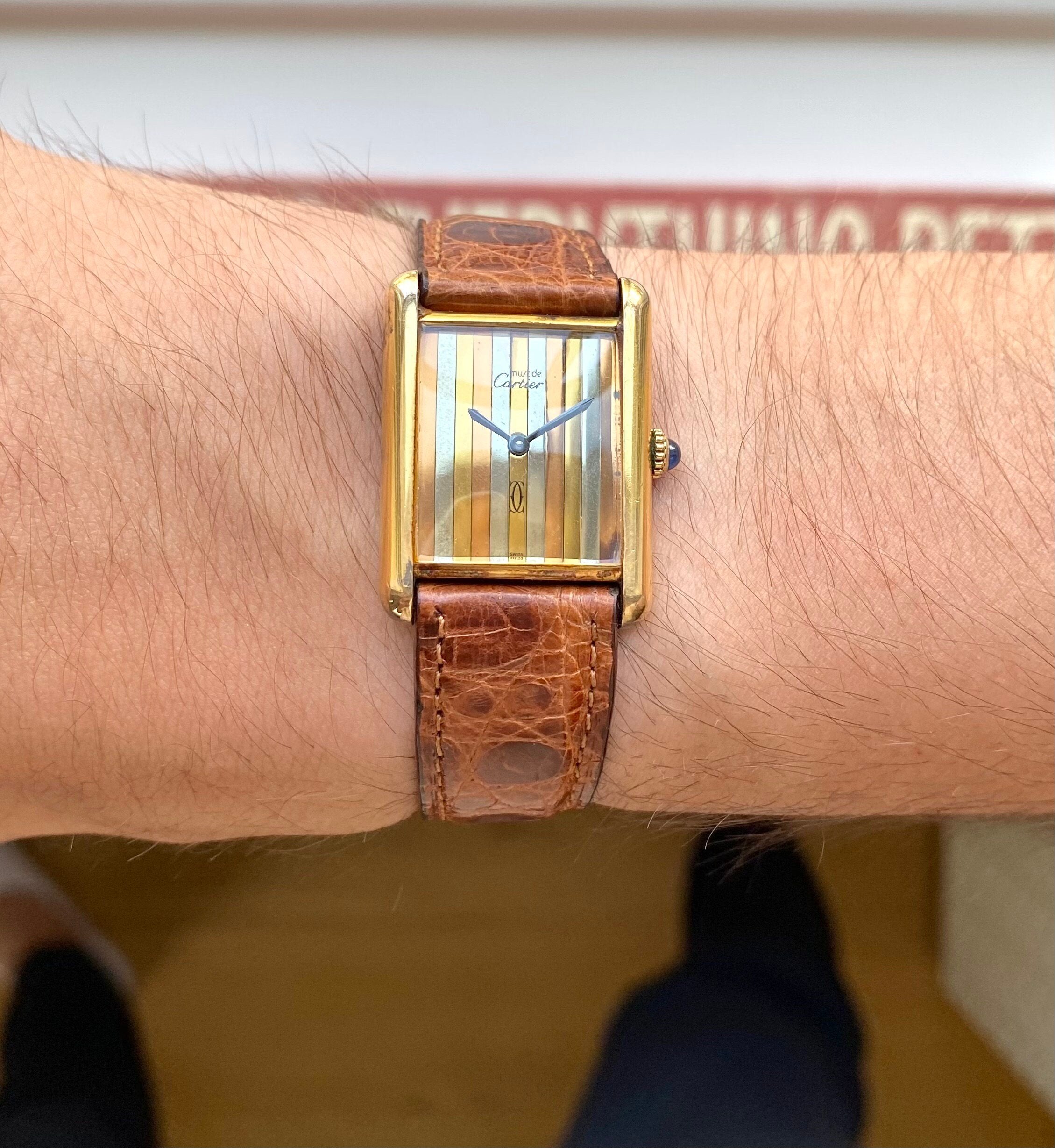 Vintage Cartier Tank Manual Wind Tri Tone Dial 18K Gold 23mm Electroplated Watch