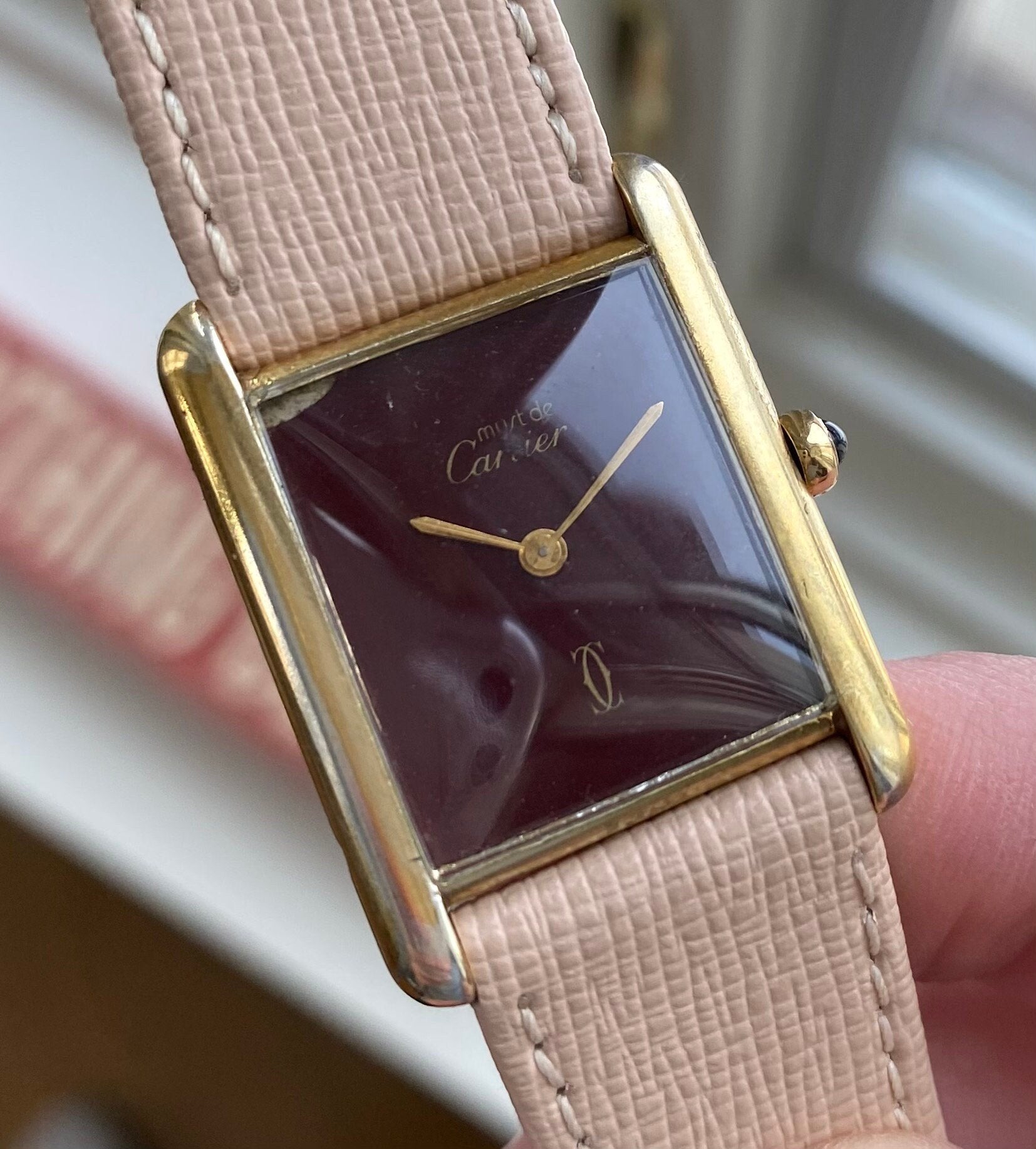 Vintage Cartier Tank Quartz 18K Electroplated Case Rare Red Dial Watch