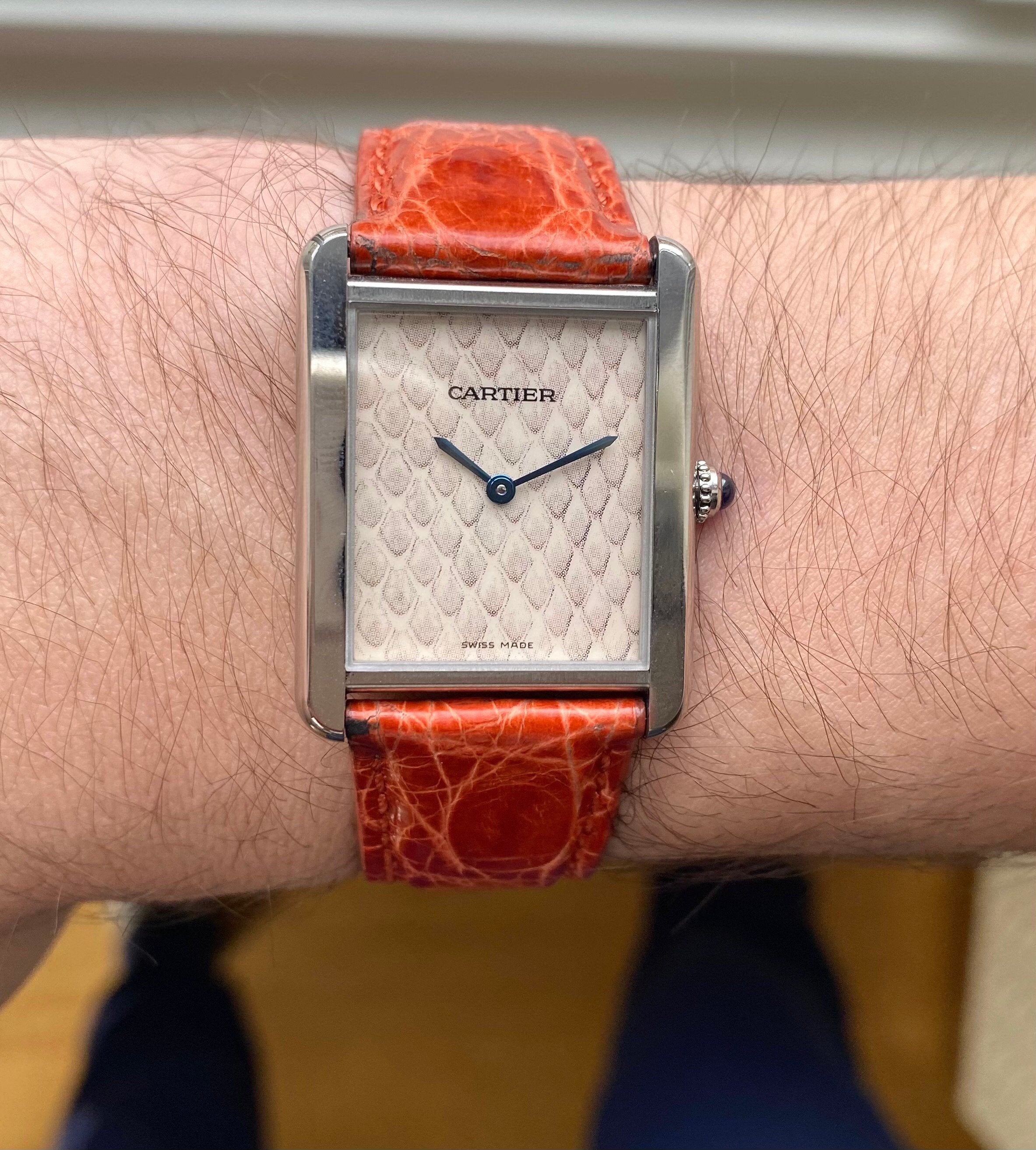Cartier Tank Solo Ref 3169 Quartz 90s Oversized Tank Rare Cream Python Dial 27mm Watch