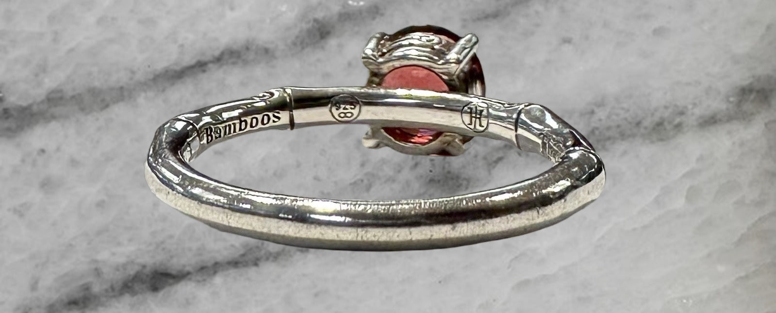 John Hardy Sterling Silver Batu Bamboo Slim Garnet Ring Size 7