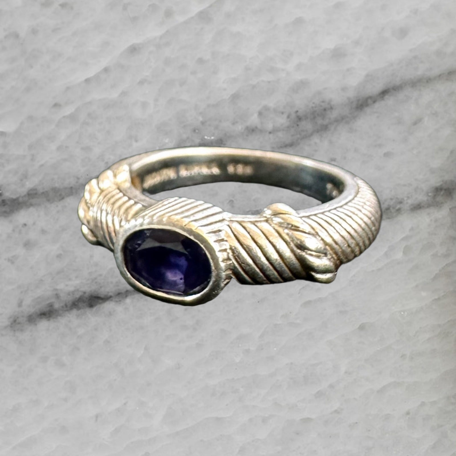 Judith Ripka Sterling Silver Blue Stone Twisted Band Ring Size 7.75