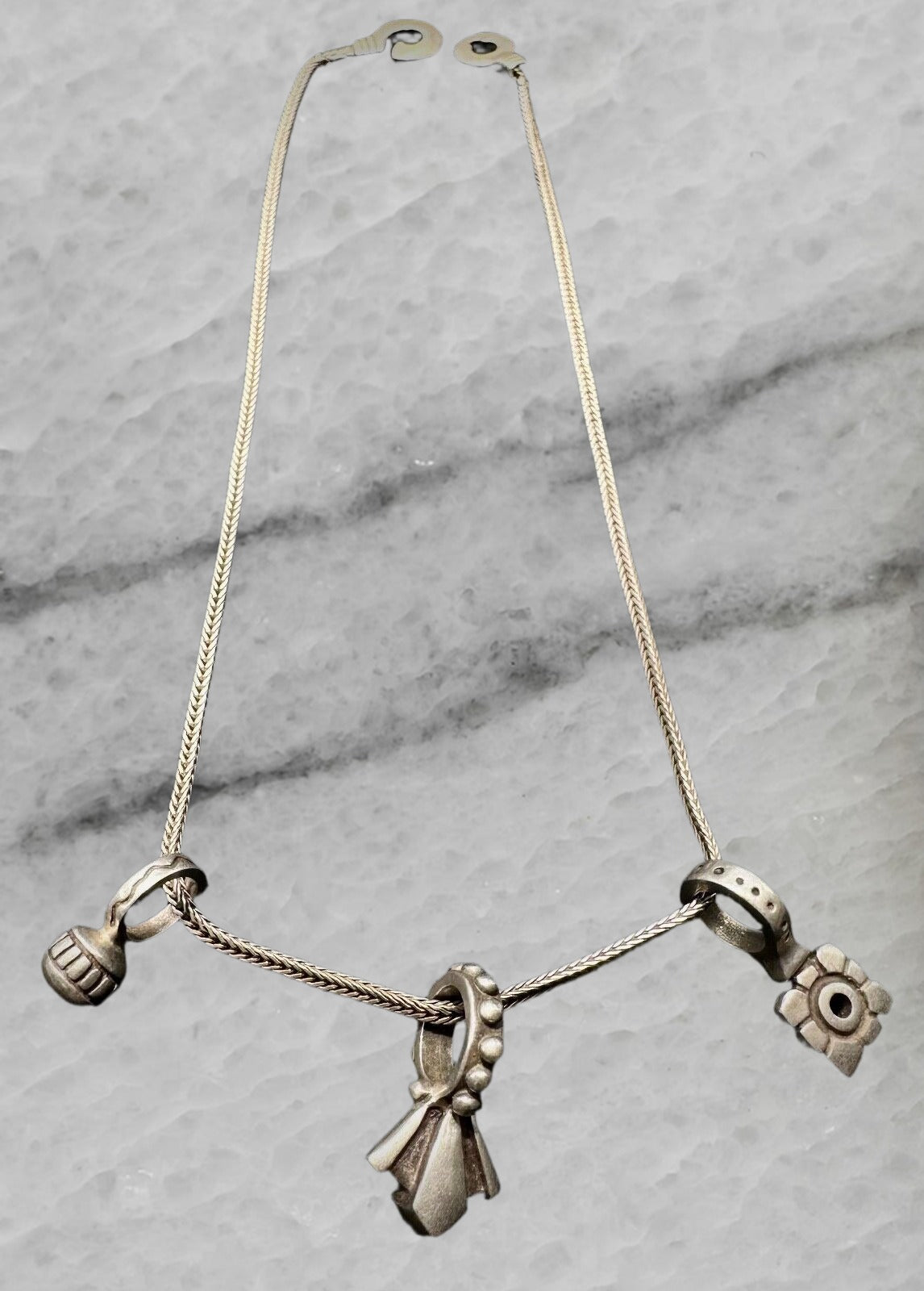 Lisa Jenks Vintage Sterling Silver 3 Charm Franco Necklace 16 5