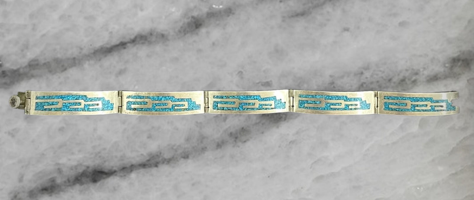 Mexico Taxco TC 49 Sterling Silver Bracelet with Turquoise Inlay 7 5