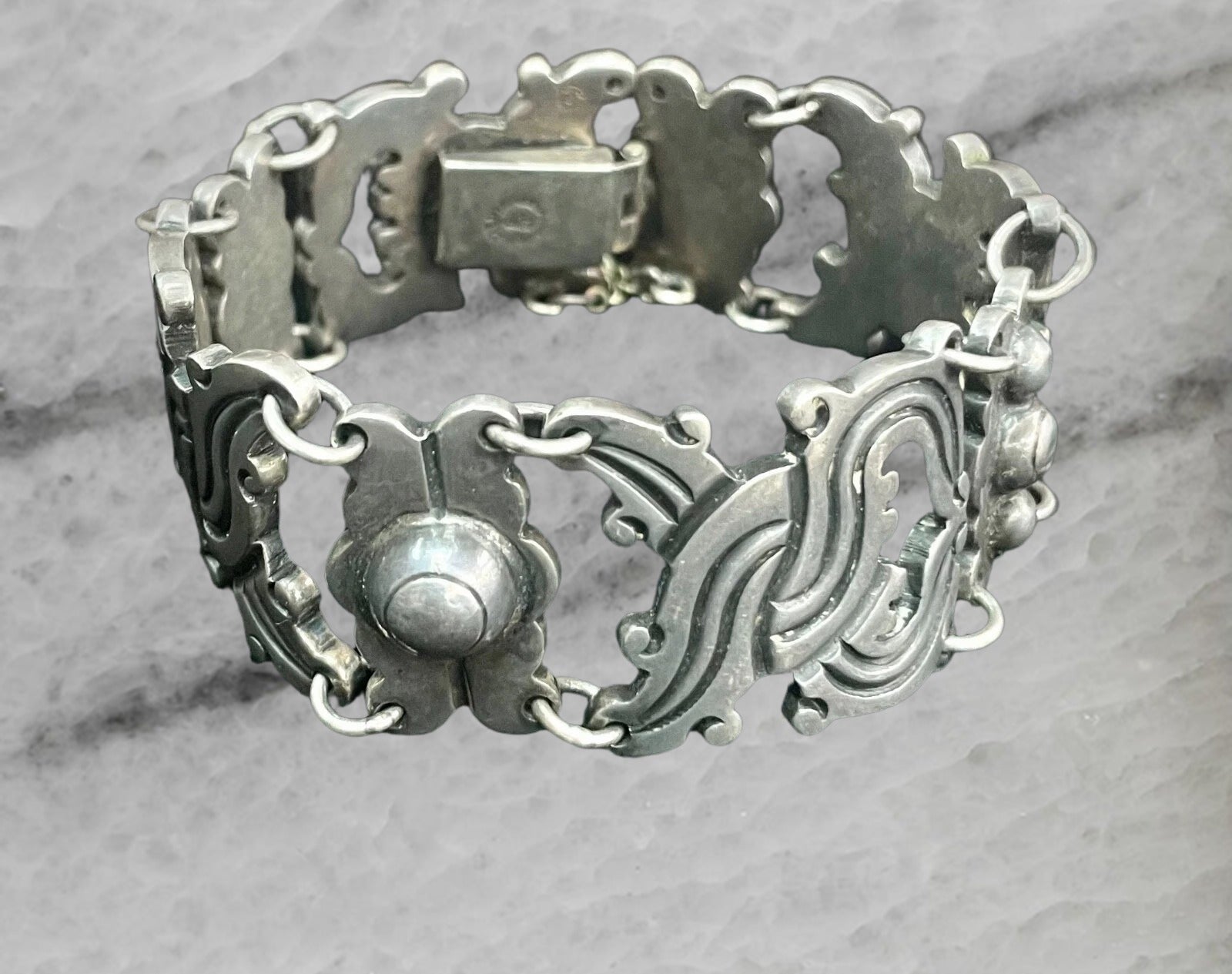 Mexico Vintage Sterling Silver Wide Panel Bracelet