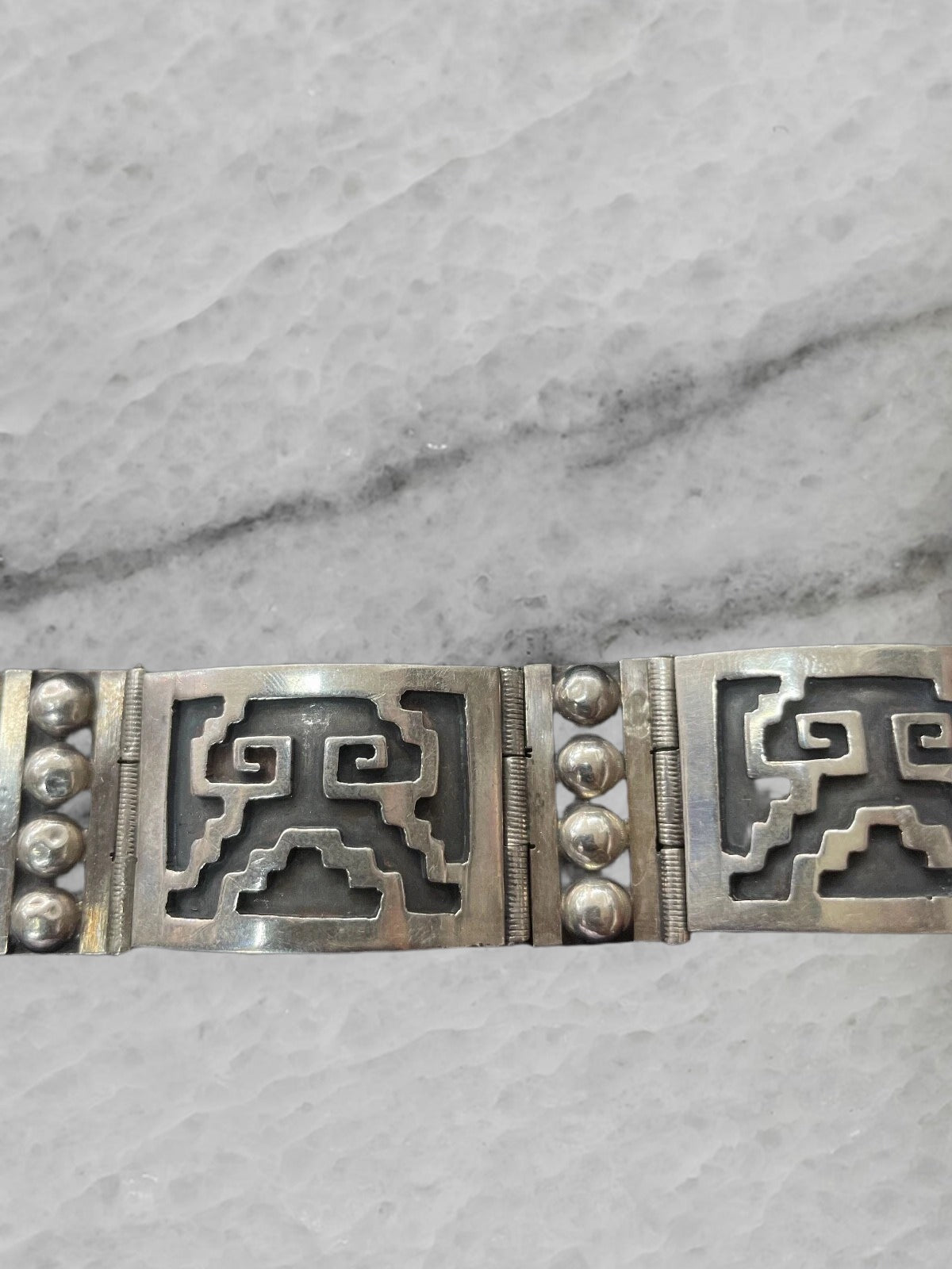 Mexico Vintage Sterling Silver Wide Panel Link Bracelet Marked IF 09