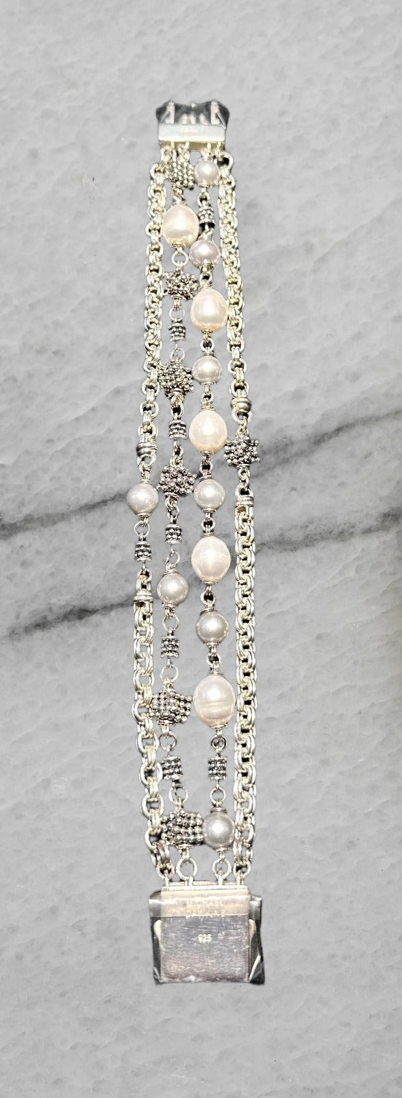 Michael Dawkins Sterling Silver Multi Strand Pearl Bracelet 8