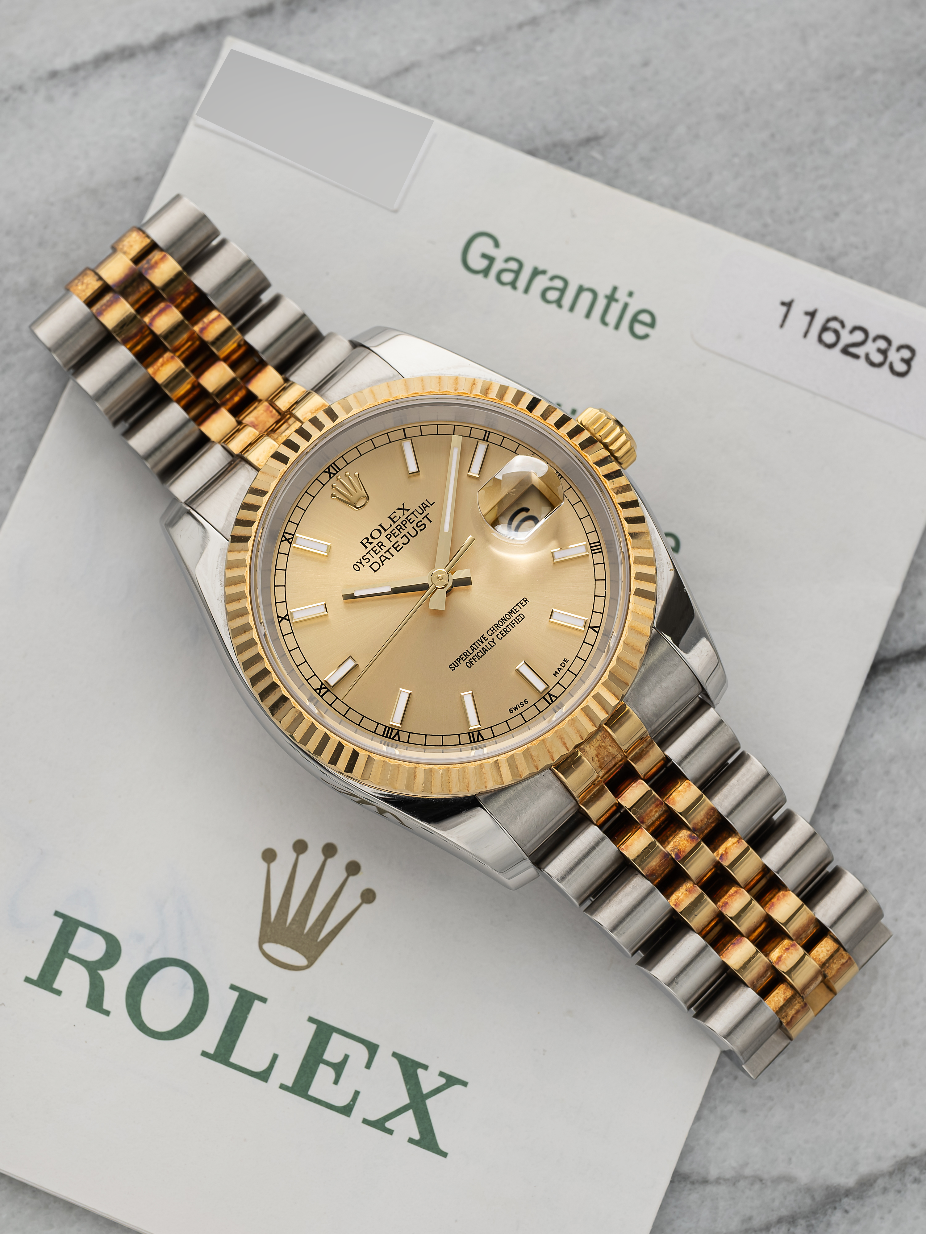 2005 Datejust 36 116233 – Two-Tone Hidden Clasp Champagne Dial