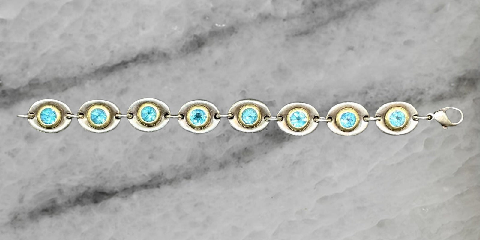 Robert Lee Morris Sterling Silver 18K Yellow Gold Bracelet Blue Topaz 7 5