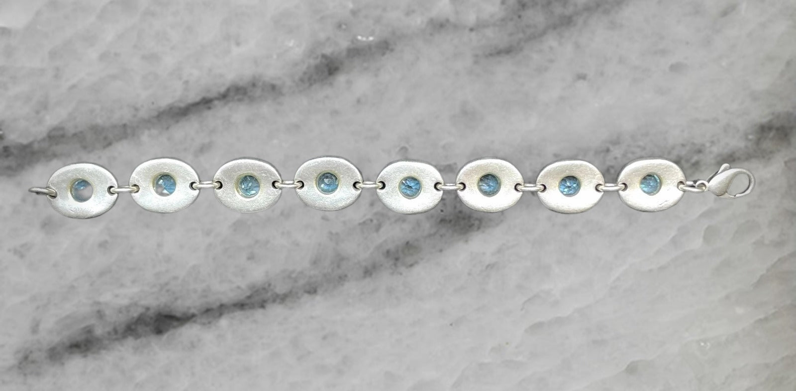 Robert Lee Morris Sterling Silver 18K Yellow Gold Bracelet Blue Topaz 7 5