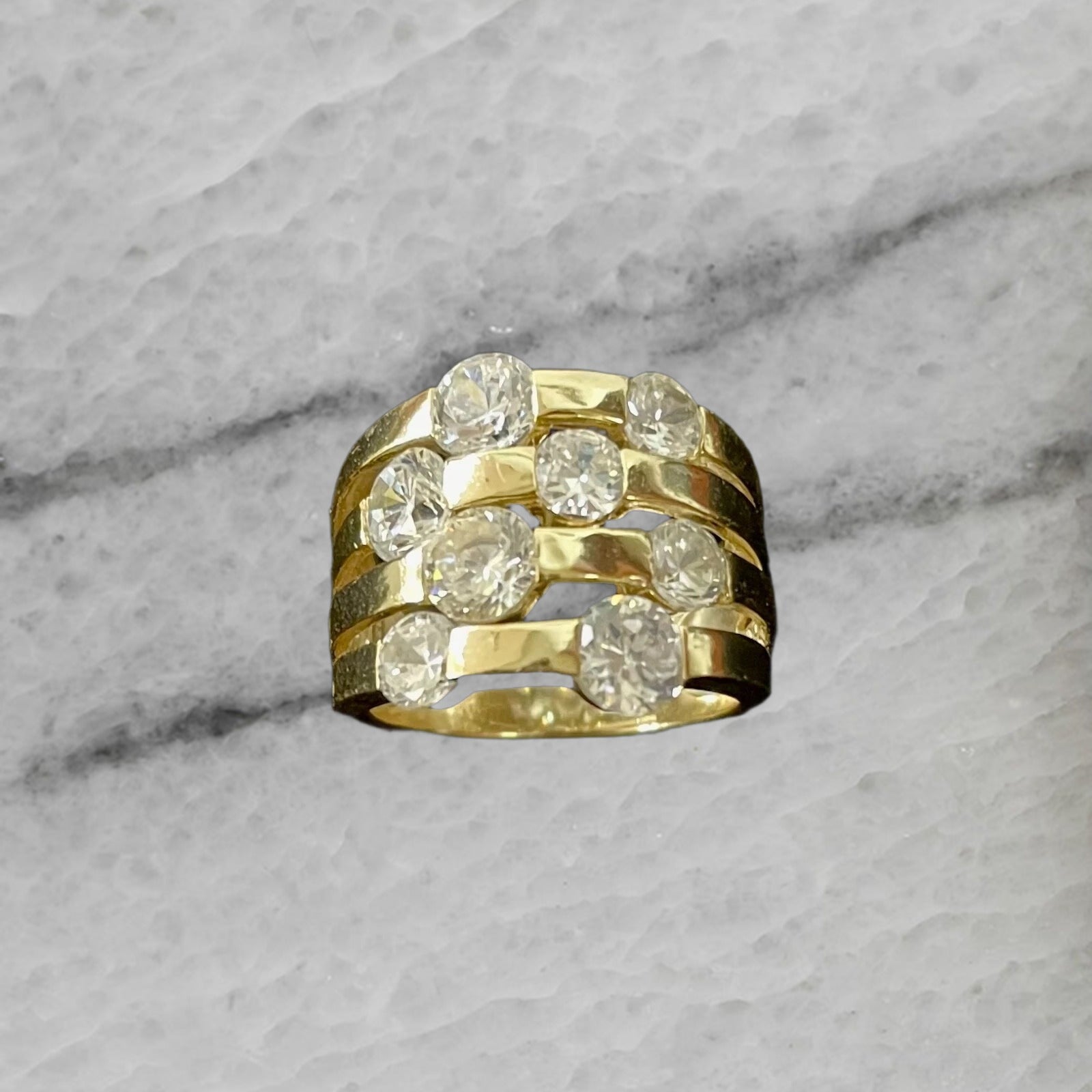 Thailand Fas Gold Plated Sterling Silver Ring with 8 Big Czs Size 6