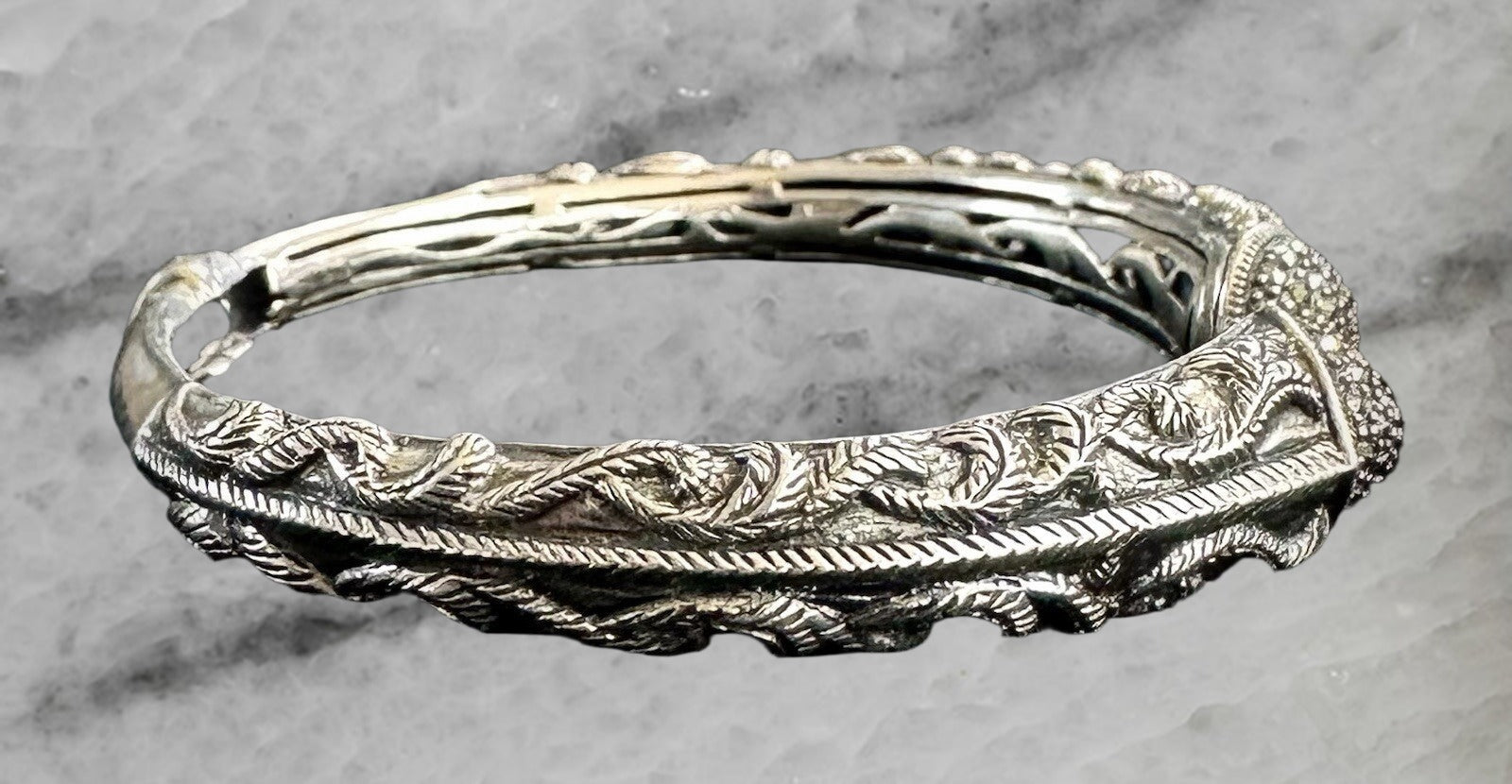 Thailand Sterling Silver Marcasite Cuff Bracelet Bangle 6 75