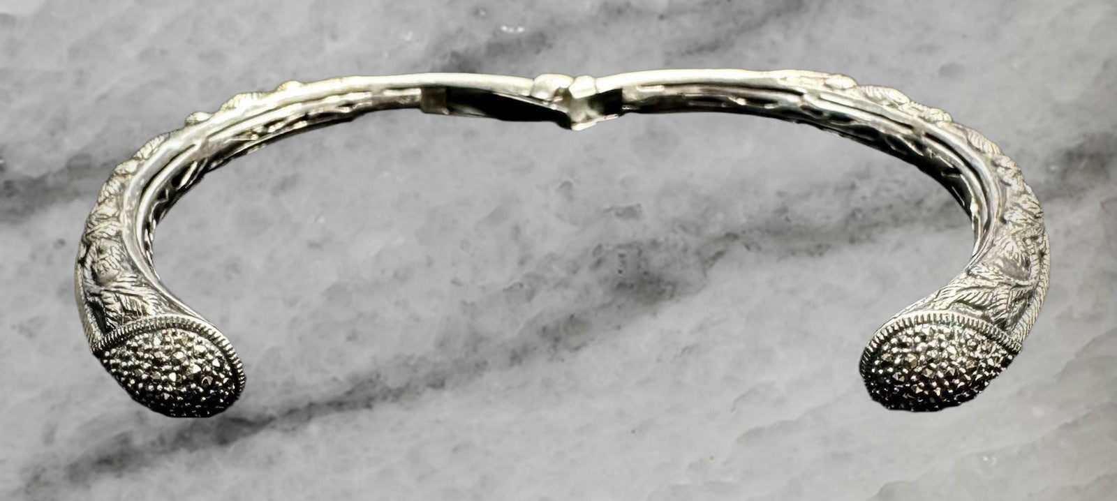 Thailand Sterling Silver Marcasite Cuff Bracelet Bangle 6 75