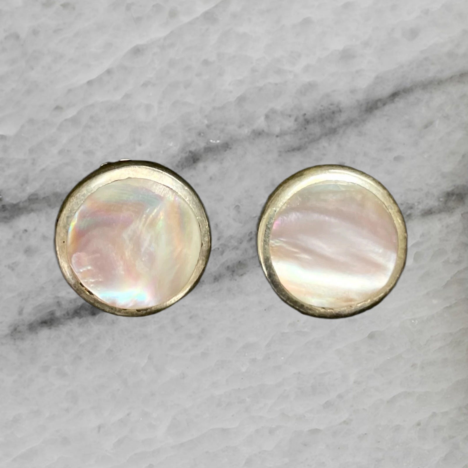 Vintage Mexico Ati 925 Sterling Silver Earrings Ear Clips with Mother of Pearl