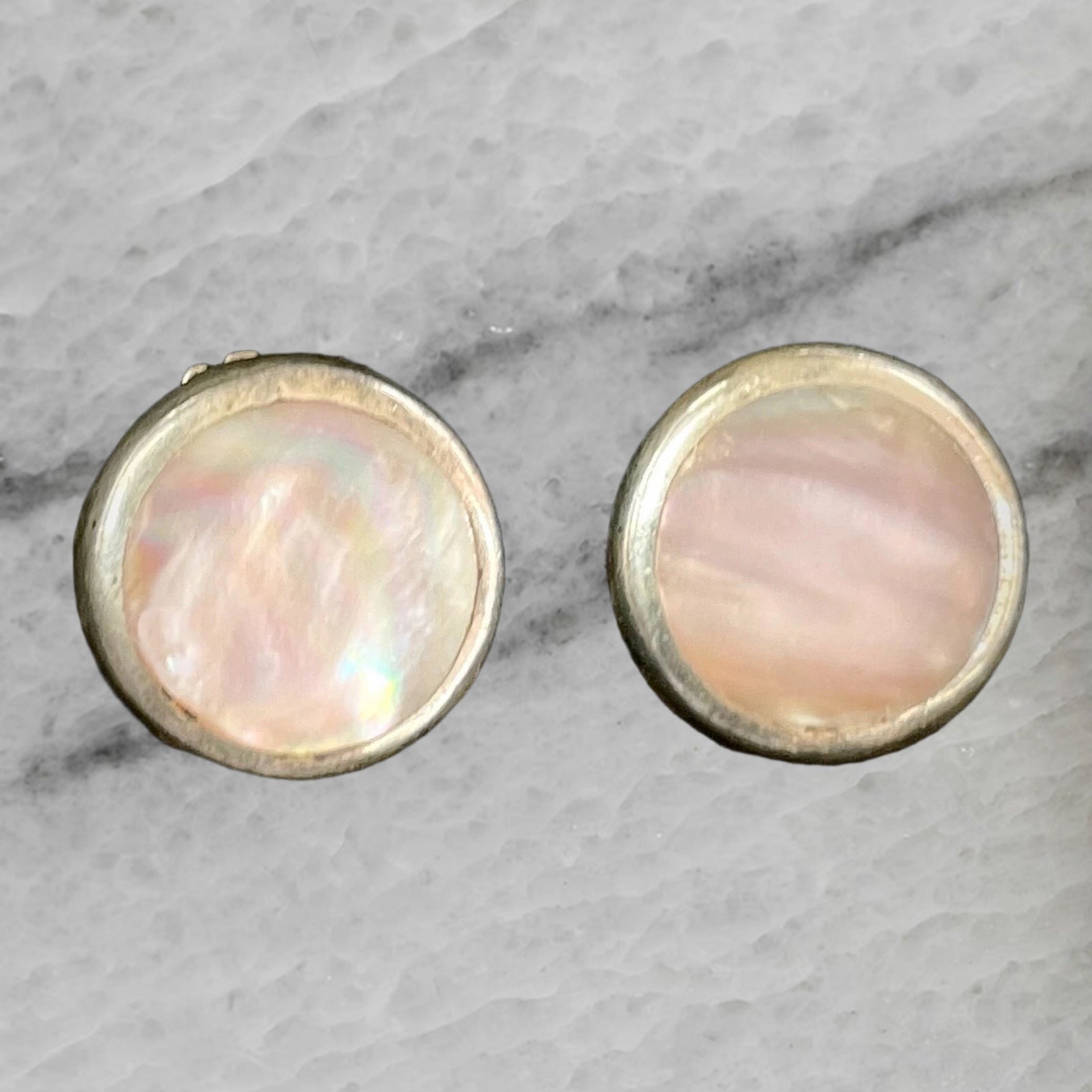 Vintage Mexico Ati 925 Sterling Silver Earrings Ear Clips with Mother of Pearl