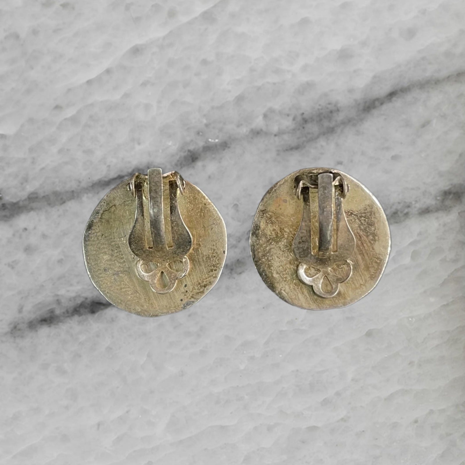 Vintage Mexico Ati 925 Sterling Silver Earrings Ear Clips with Mother of Pearl