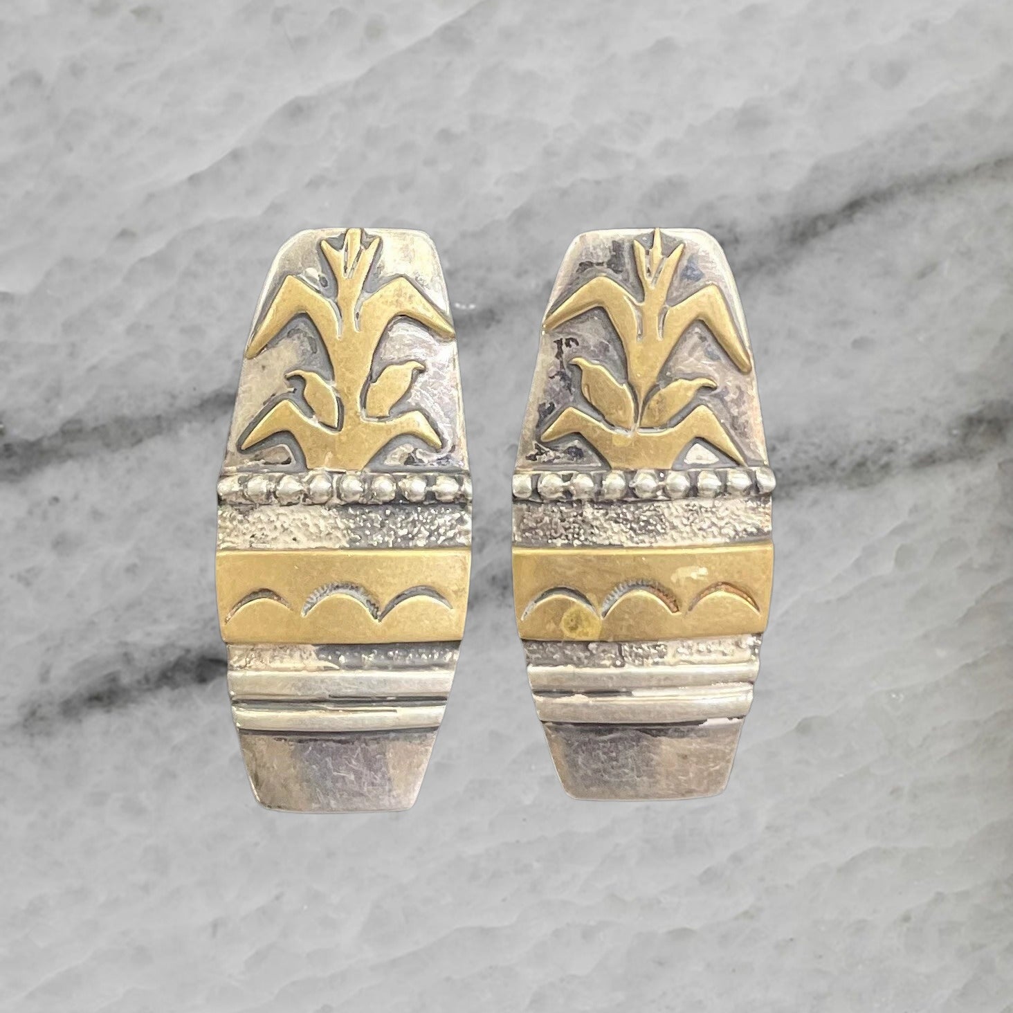 Vintage Sterling Silver Brass Ear Clip Earrings