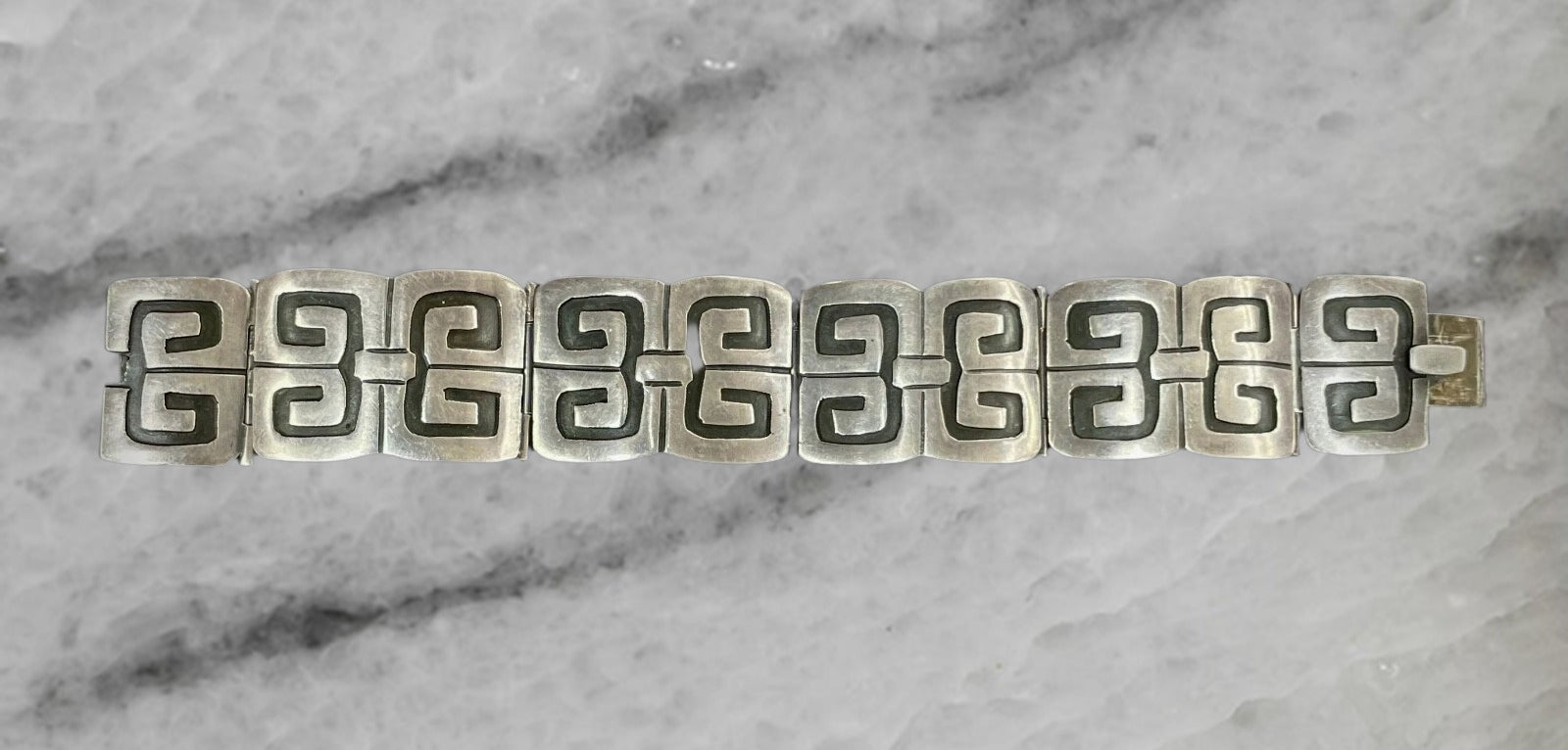Vintage Sterling Silver Wide Panel Bracelet 7 5