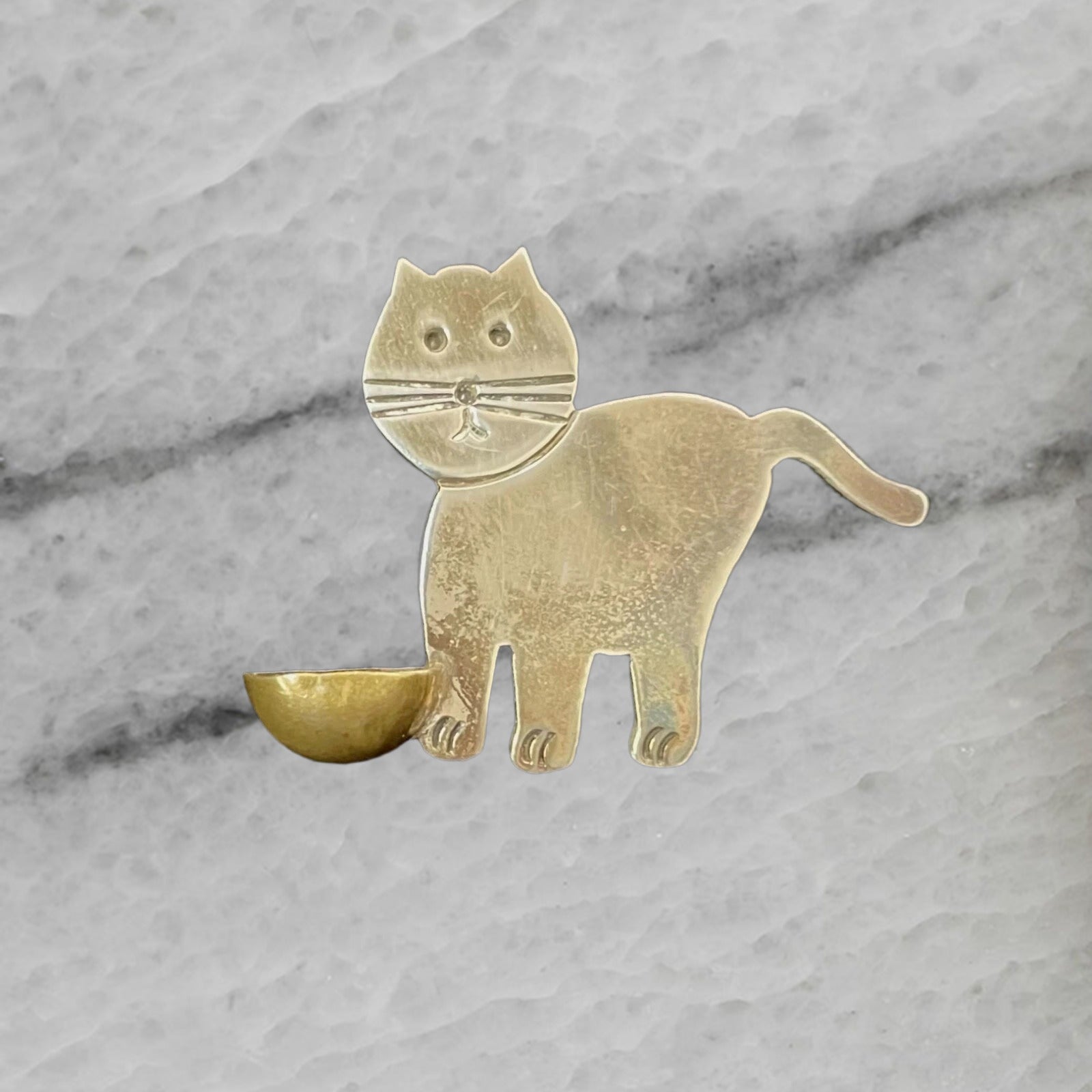 Vintage Taxco 925 Sterling Silver Cat with Brass Bowl Brooch Pin