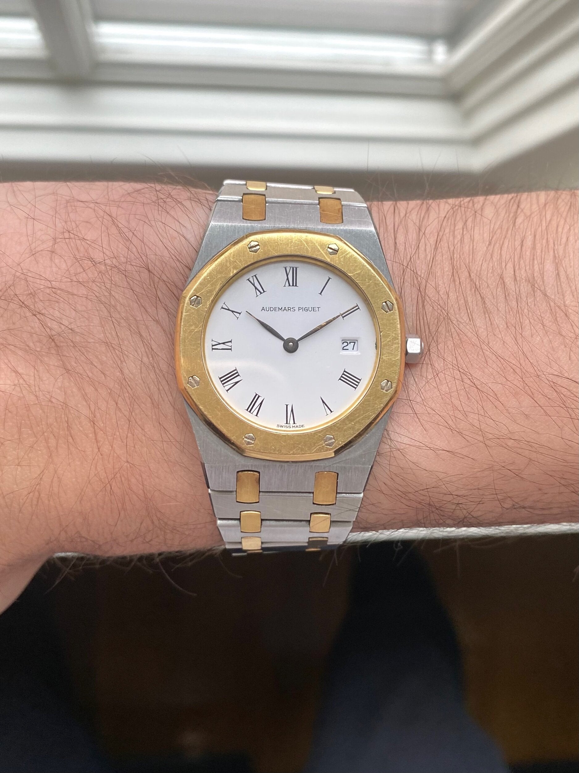 Royal Oak 90s Quartz Two Tone White Dial Quickset Date 33mm