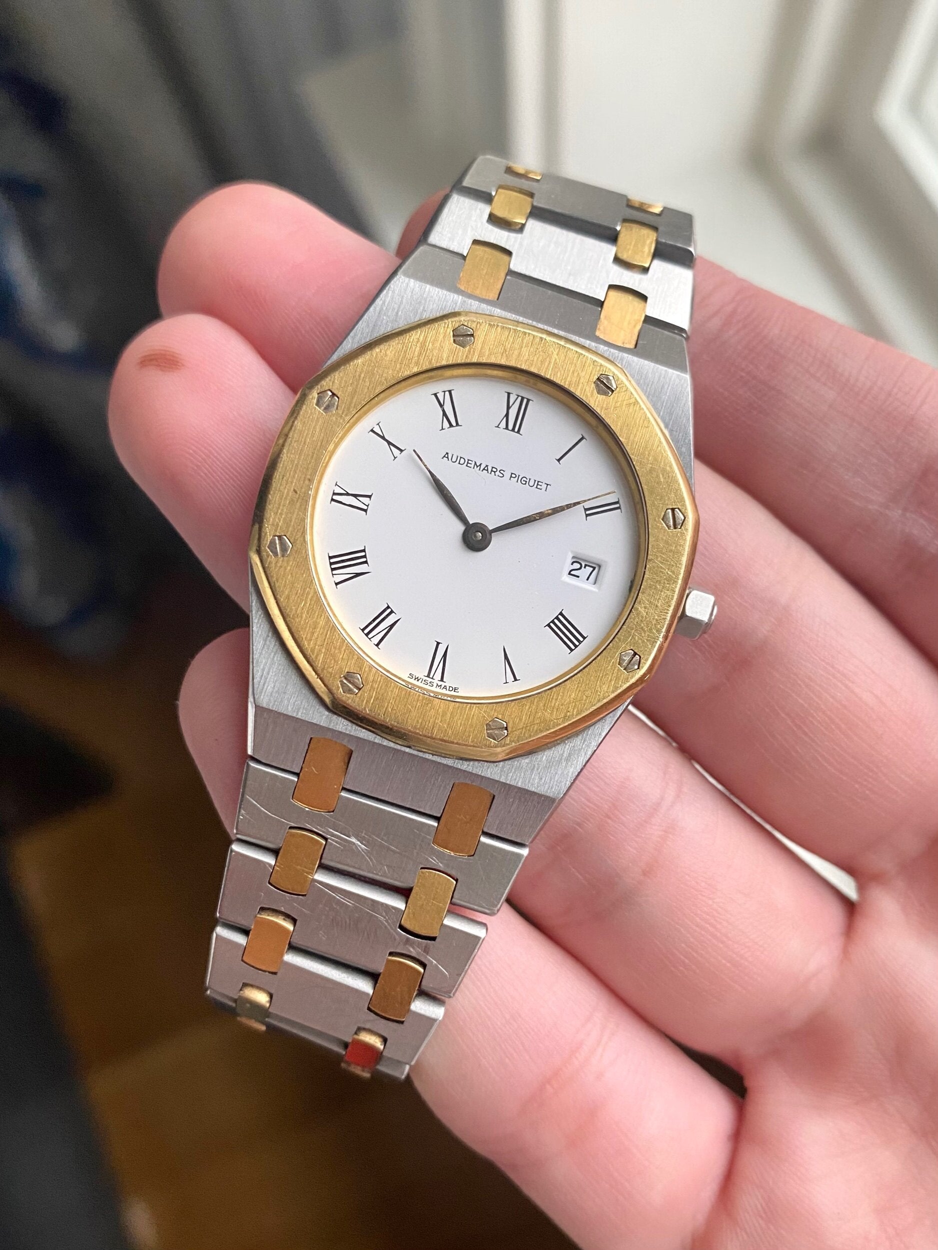 Royal Oak 90s Quartz Two Tone White Dial Quickset Date 33mm