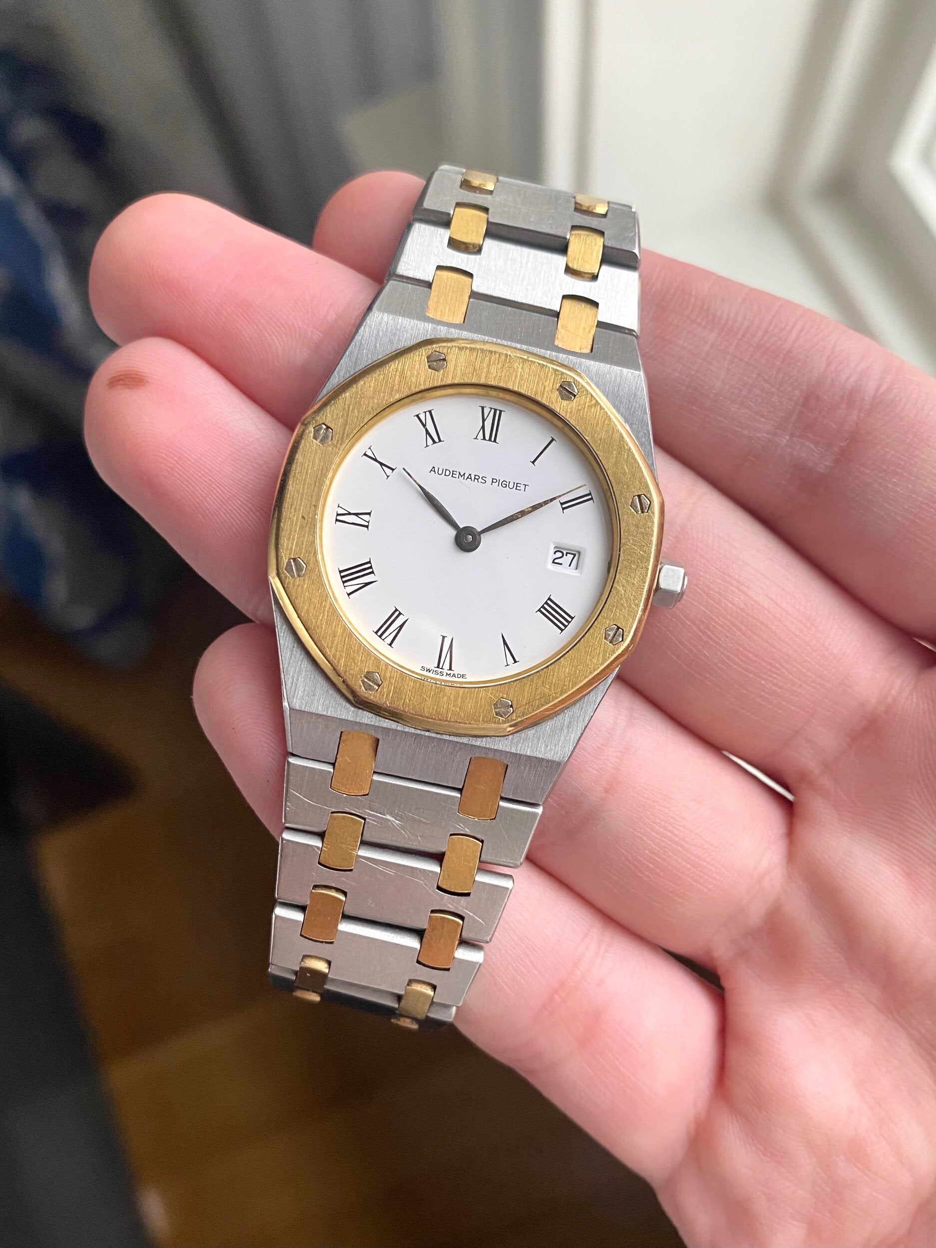 Royal Oak 90s Quartz Two Tone White Dial Quickset Date 33mm