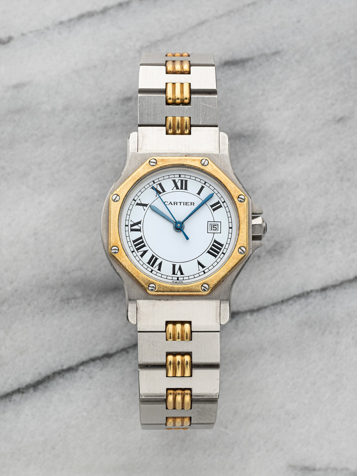 Vintage Cartier Santos Octagon 0907 Two-Tone Automatic White Roman Dial 25mm