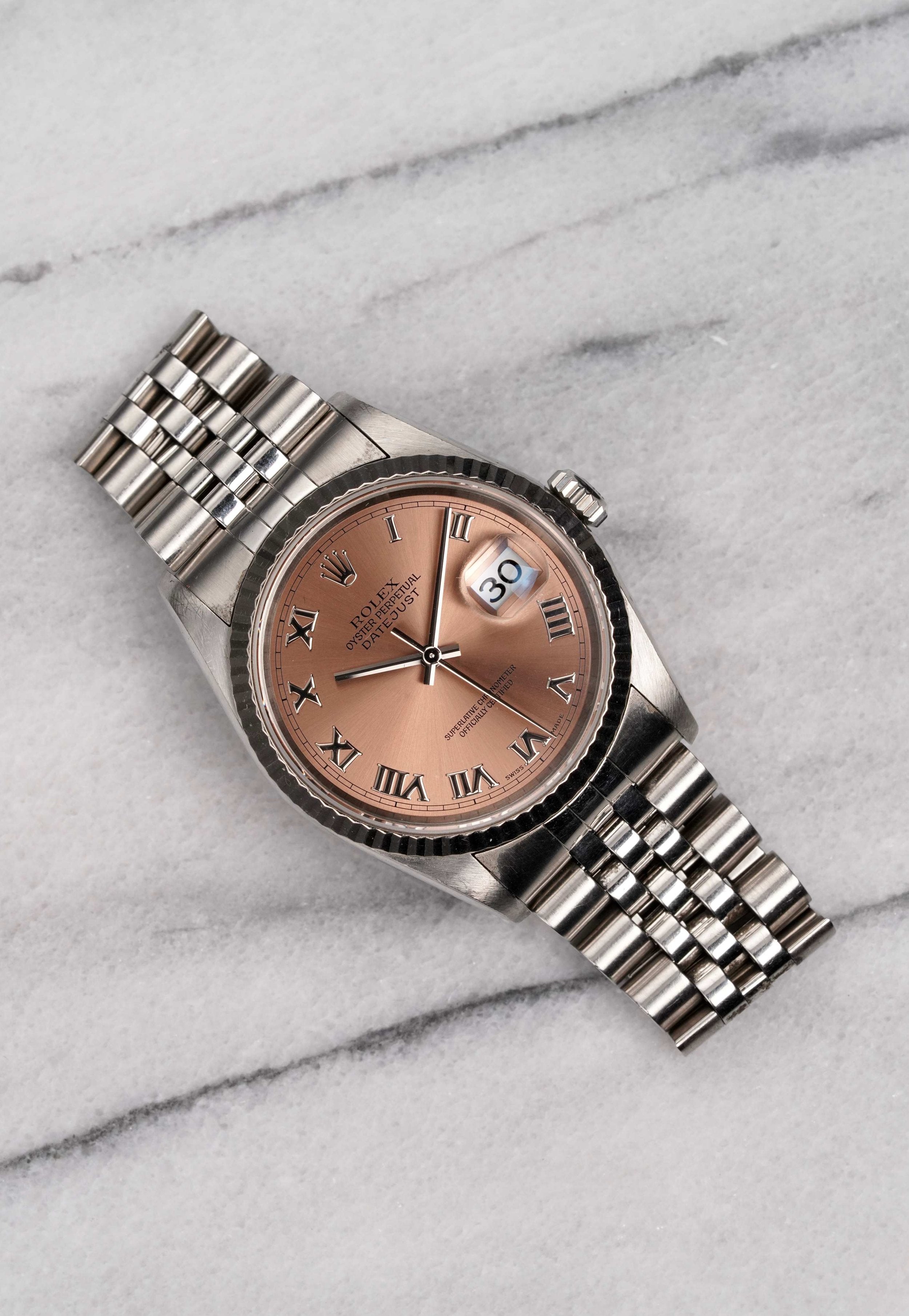 Rolex Datejust 16234 - Salmon Roman numerals.