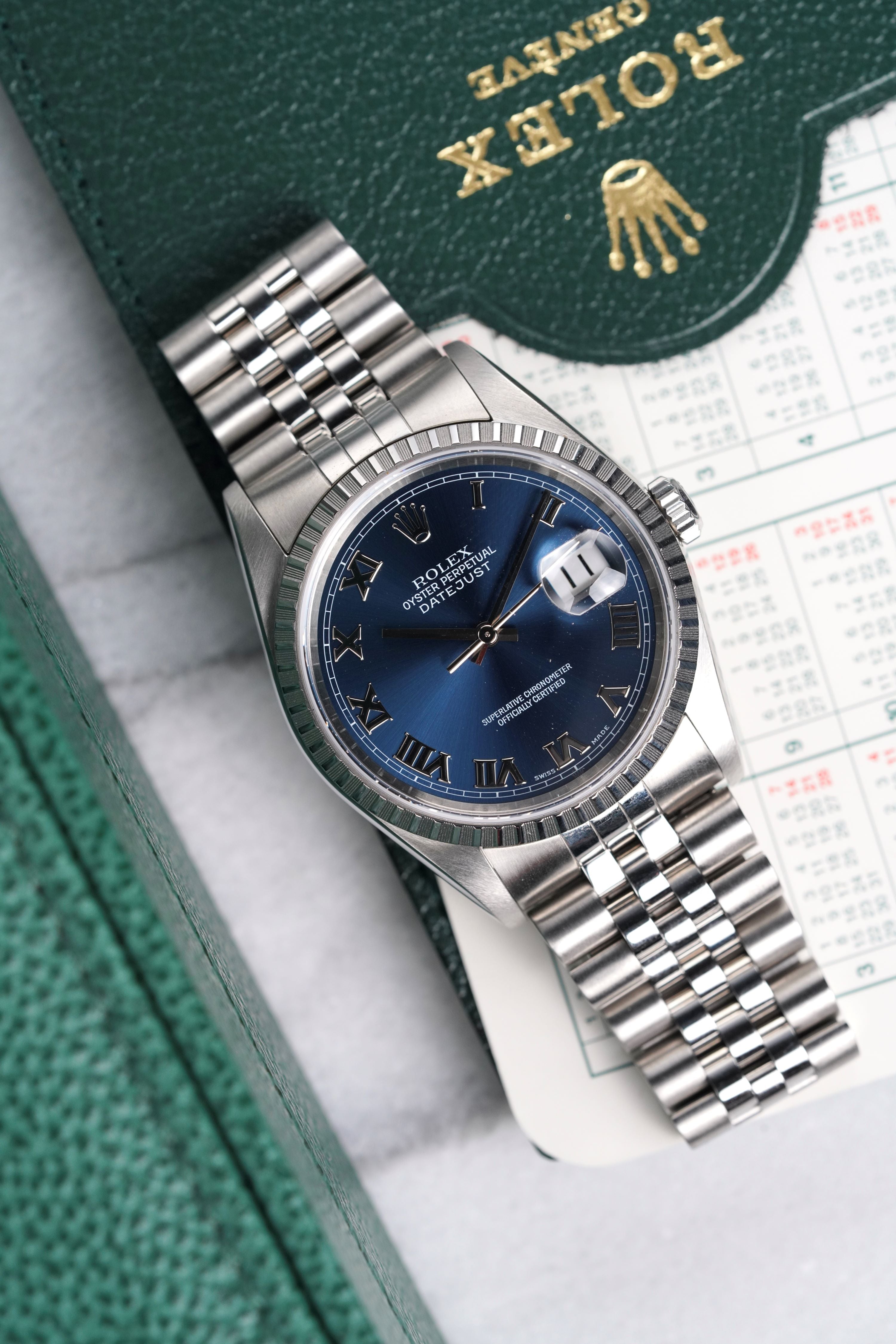 Rolex Datejust 16220 - Blue Roman Dial.