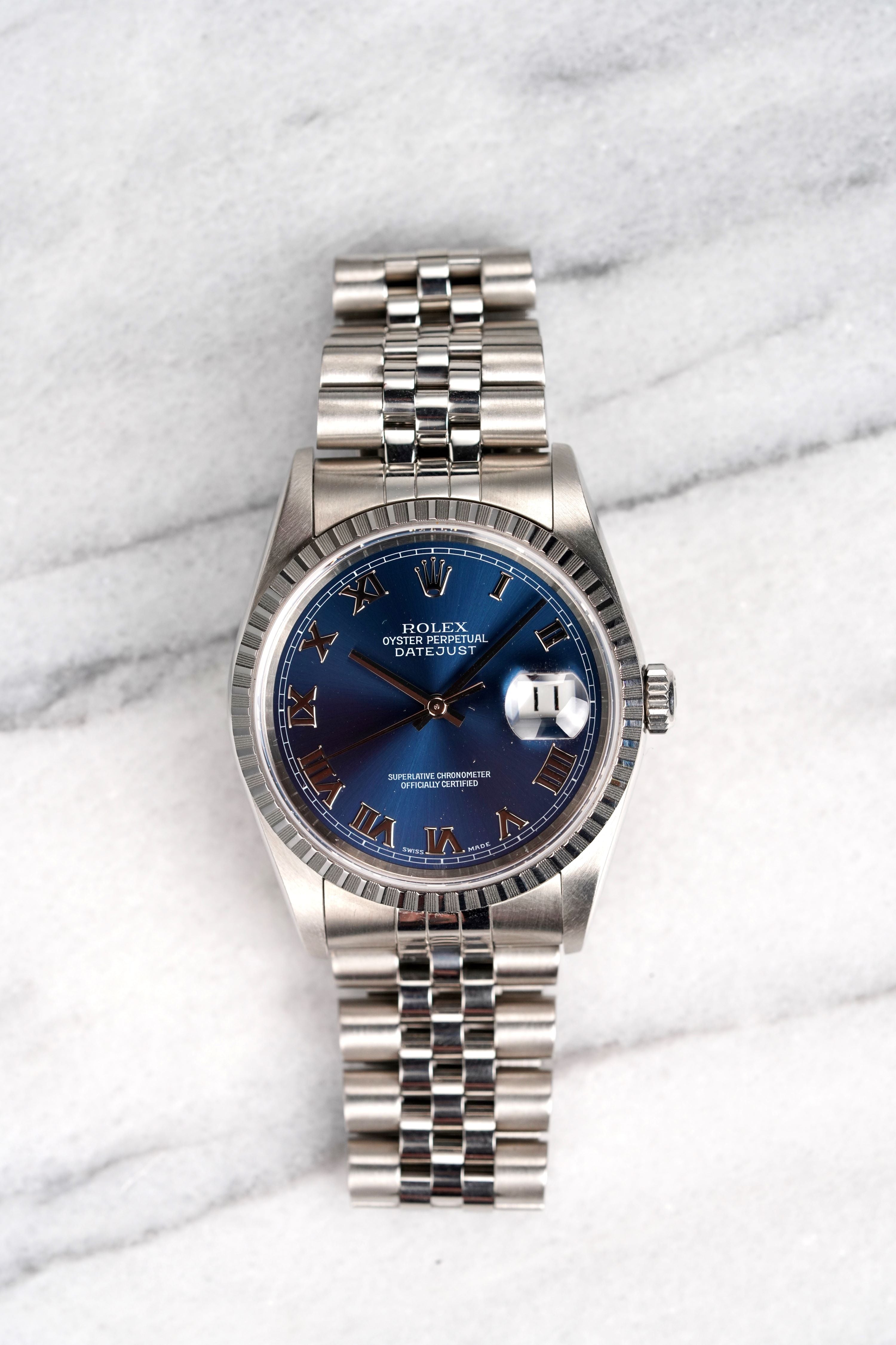 Rolex Datejust 16220 - Blue Roman Dial.