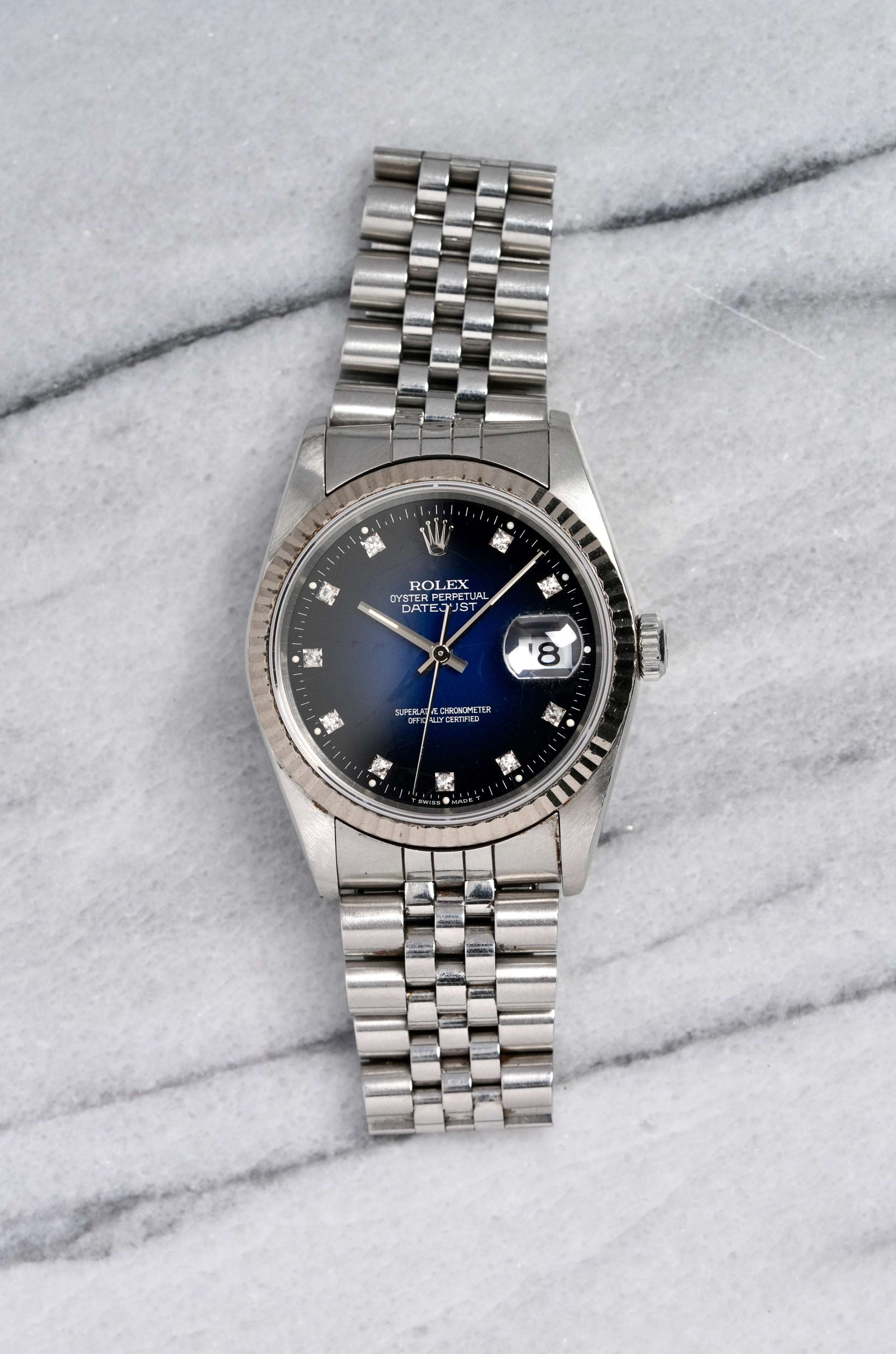 Rolex  - 16234G Blue Vignette Diamond Dial.