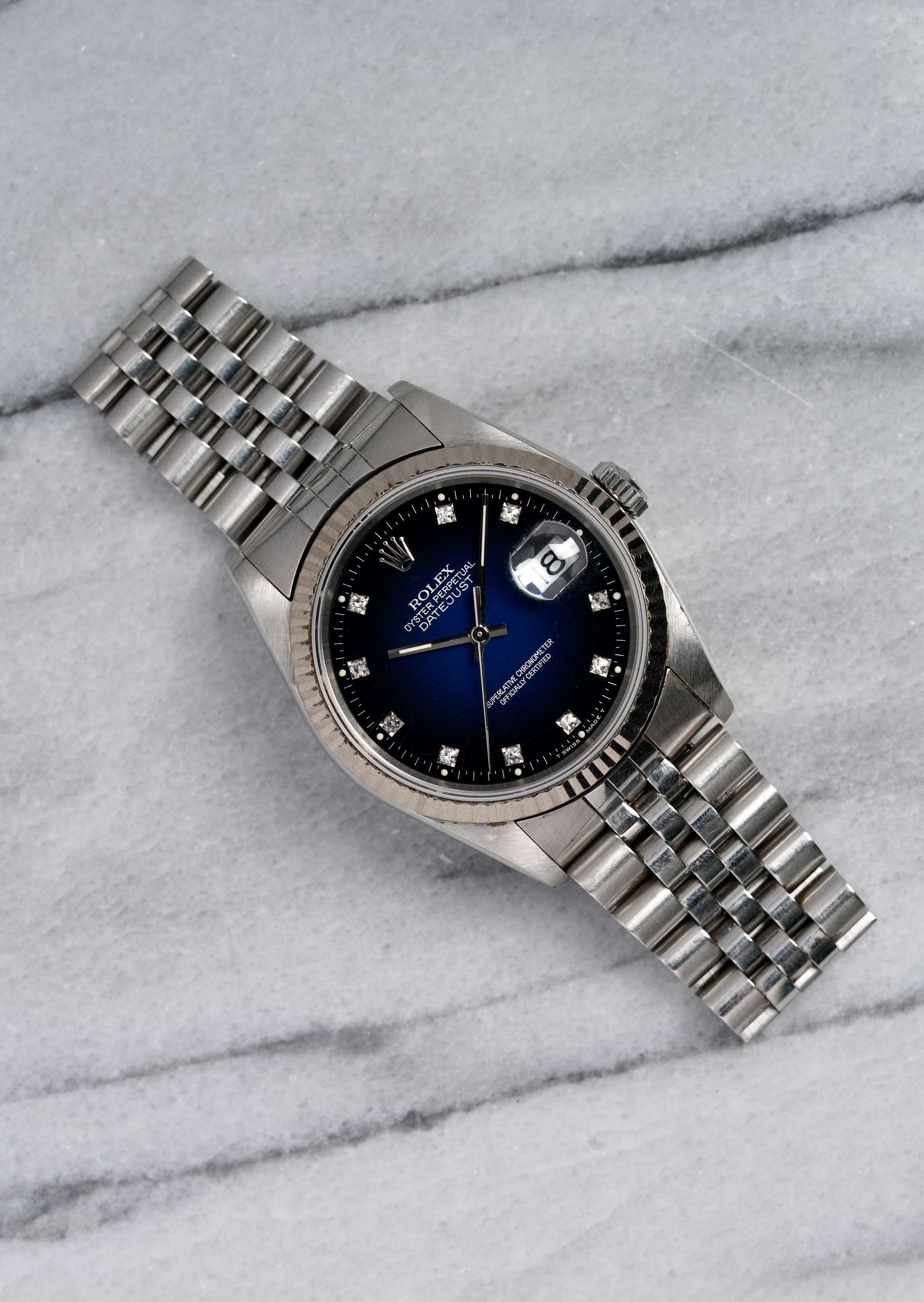 Rolex  - 16234G Blue Vignette Diamond Dial.