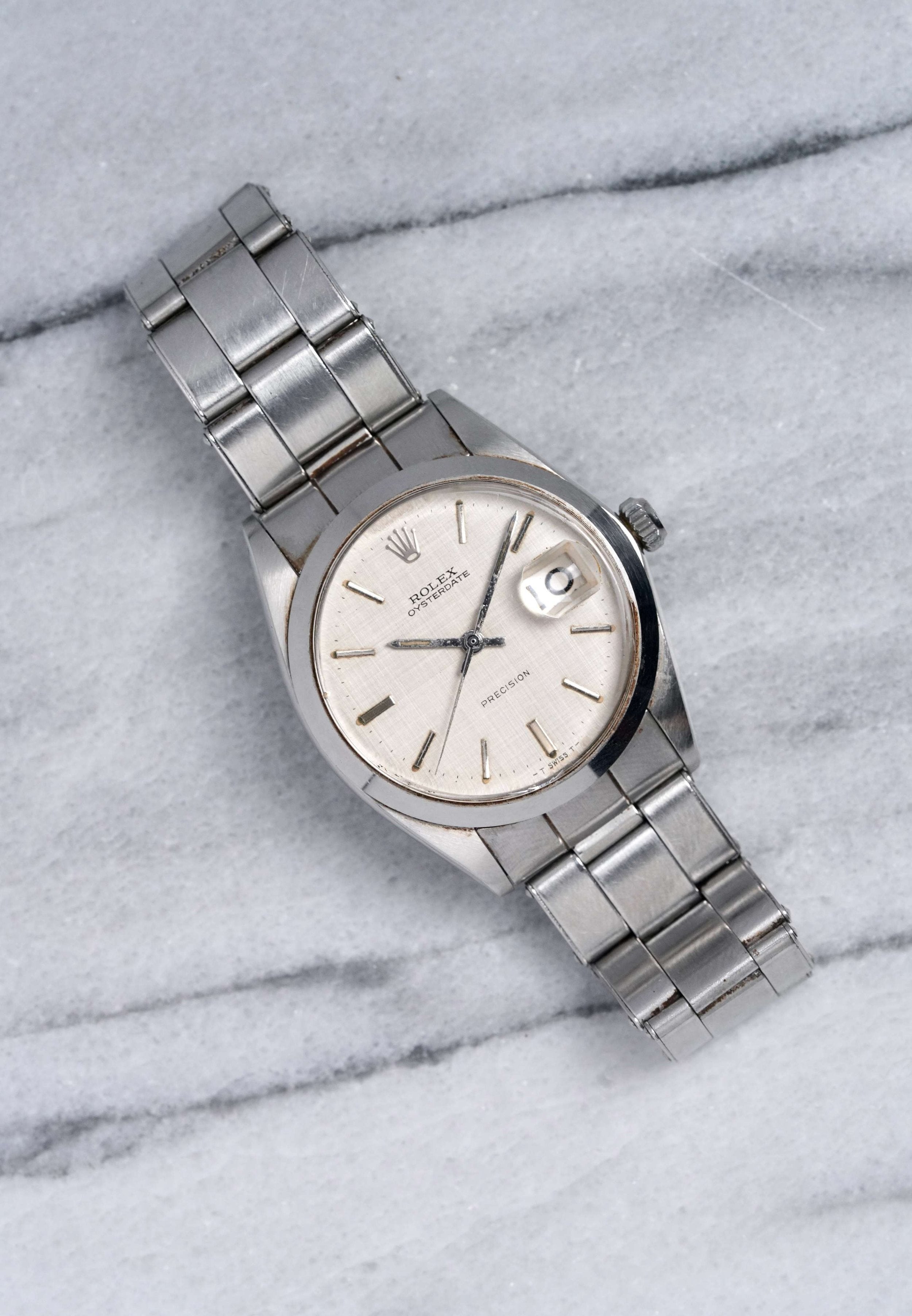 Rolex Oyster Date - Silver Linen Dial.