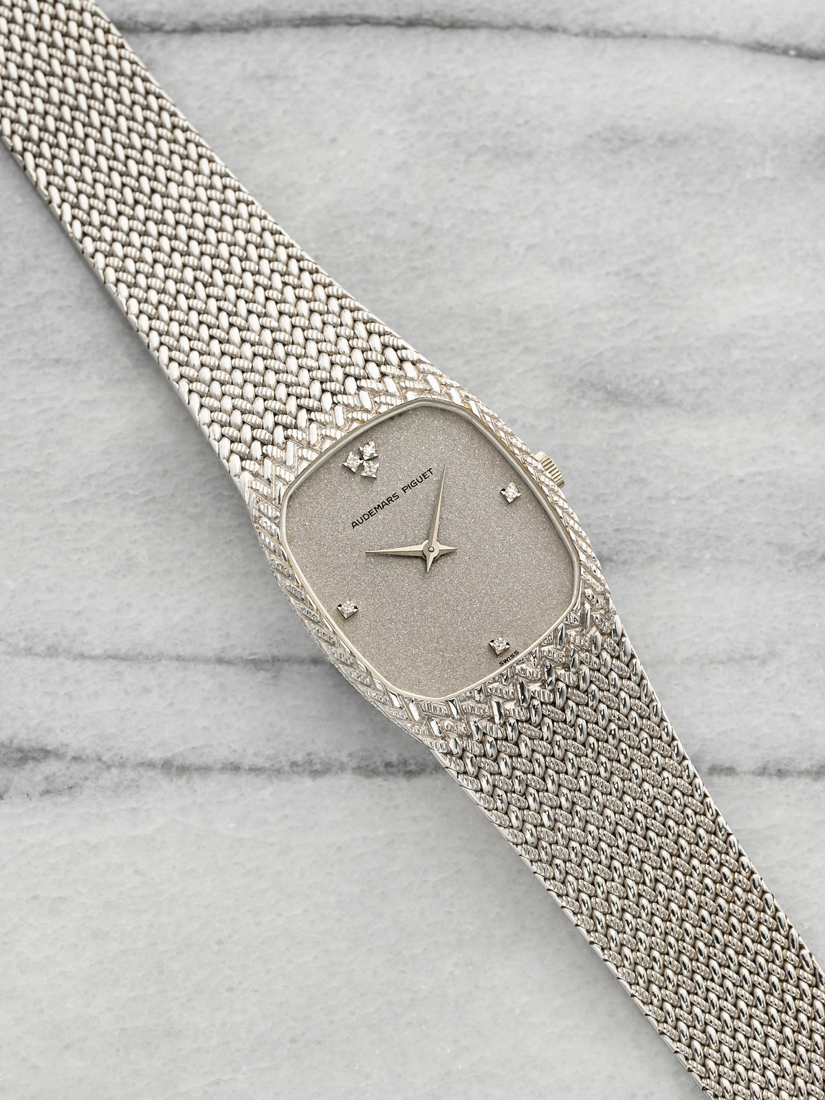 Vintage 1980s Audemars Piguet Cobra 18K WG Silver Glitter Diamond Manual 27mm