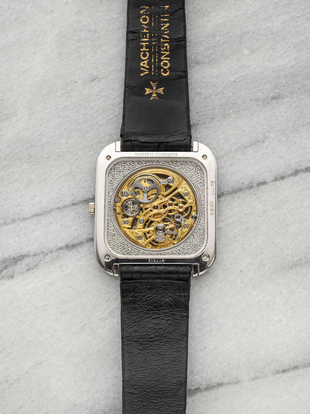 Vintage 1970s Vacheron Constantin Carree Skeleton 33514 TT 18K Gold Diamond 31mm