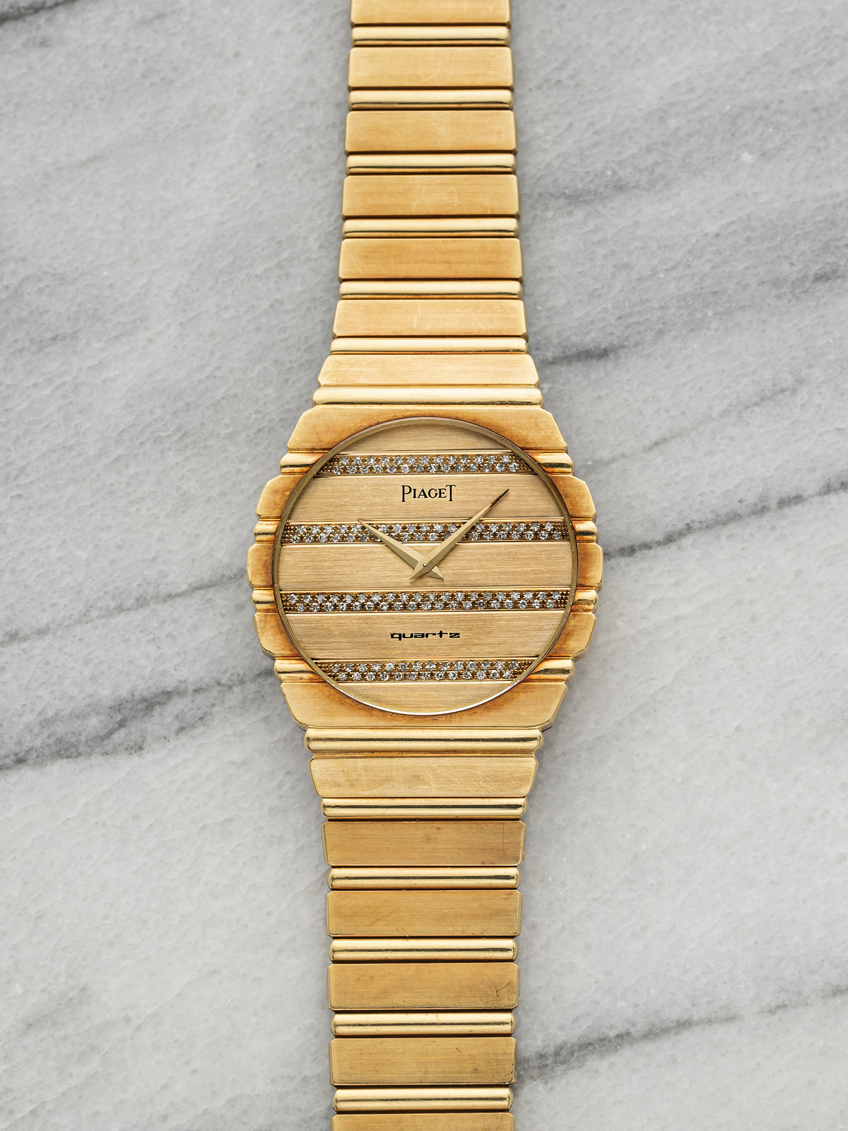 Vintage 1980s Piaget Polo 7661 C 701 18K YG Diamond Pave Gadroon Quartz 34mm