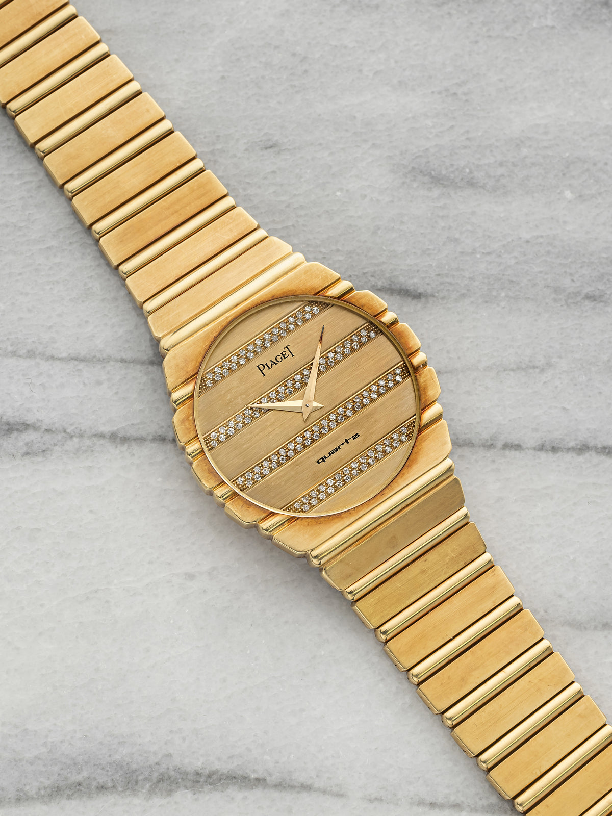Vintage 1980s Piaget Polo 7661 C 701 18K YG Diamond Pave Gadroon Quartz 34mm