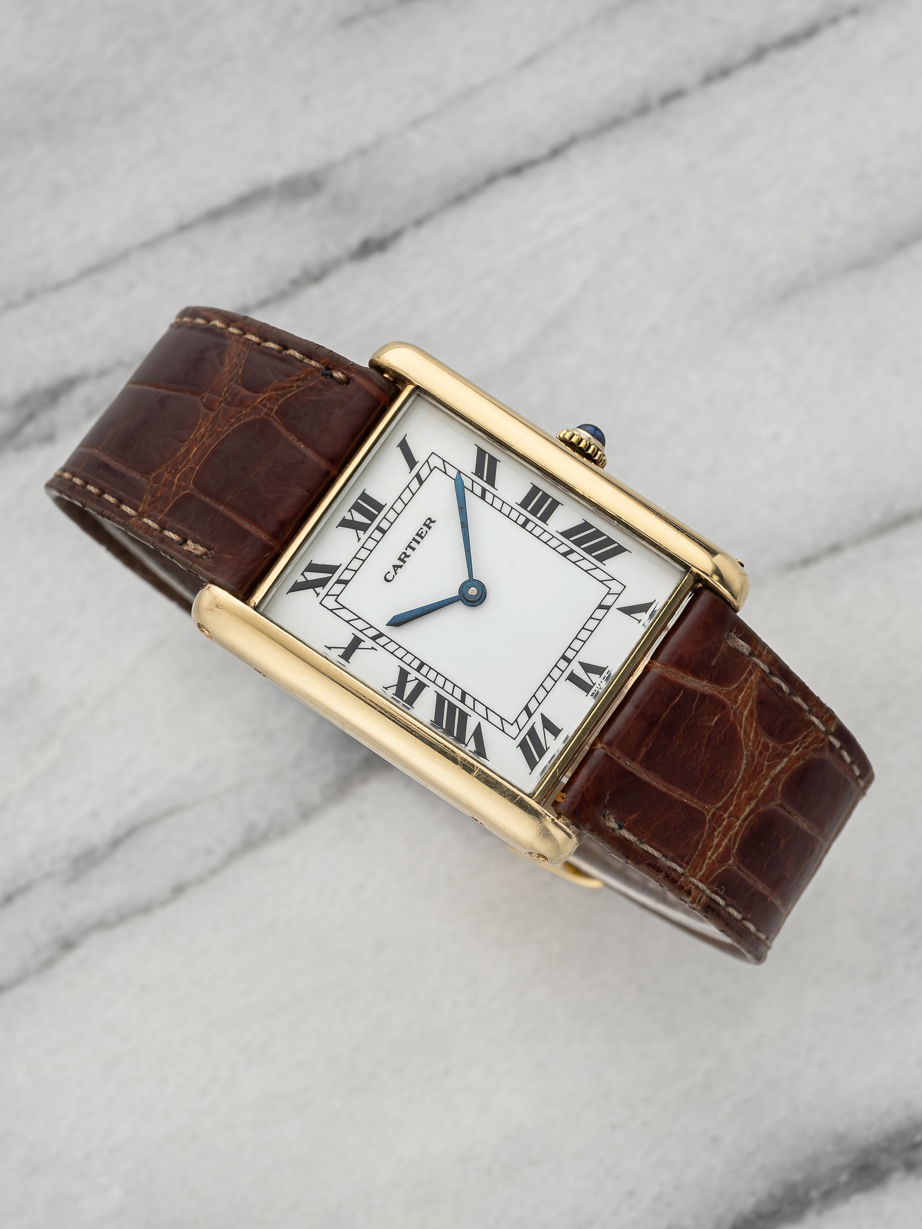 Vintage 1980s Cartier Lady Tank Louis 7808 18K YG White Roman Dial Manual 20mm